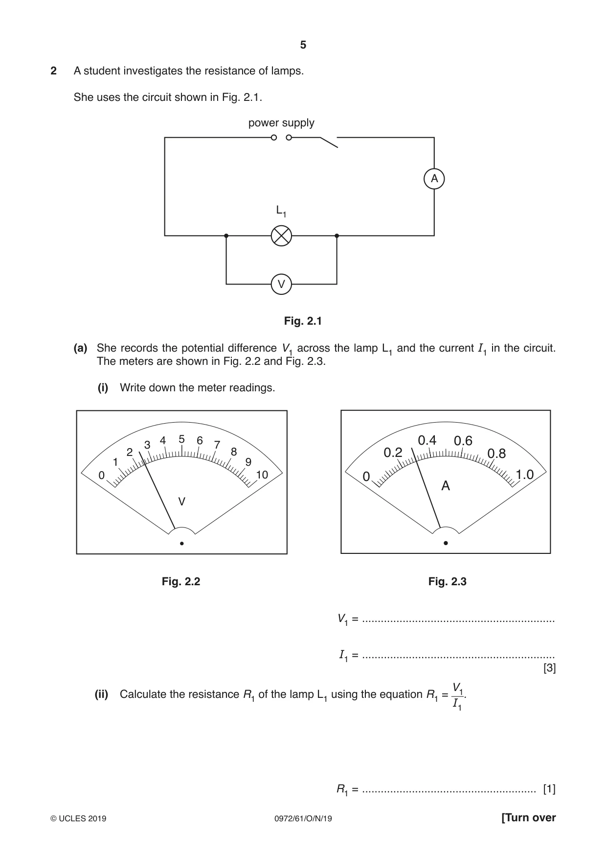 Cambridge IGCSE Physics (9-1) 0972 2019 Oct/Nov Paper 6 · Variant 1 question paper, page 5 of 12
