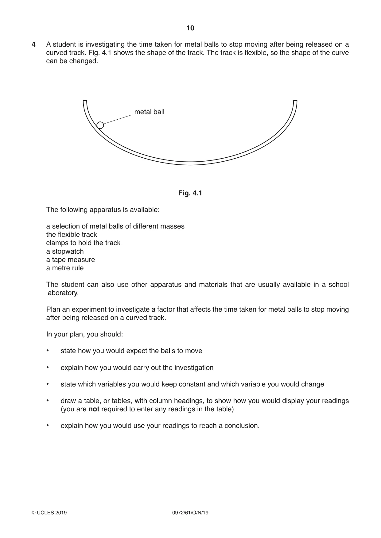 Cambridge IGCSE Physics (9-1) 0972 2019 Oct/Nov Paper 6 · Variant 1 question paper, page 10 of 12