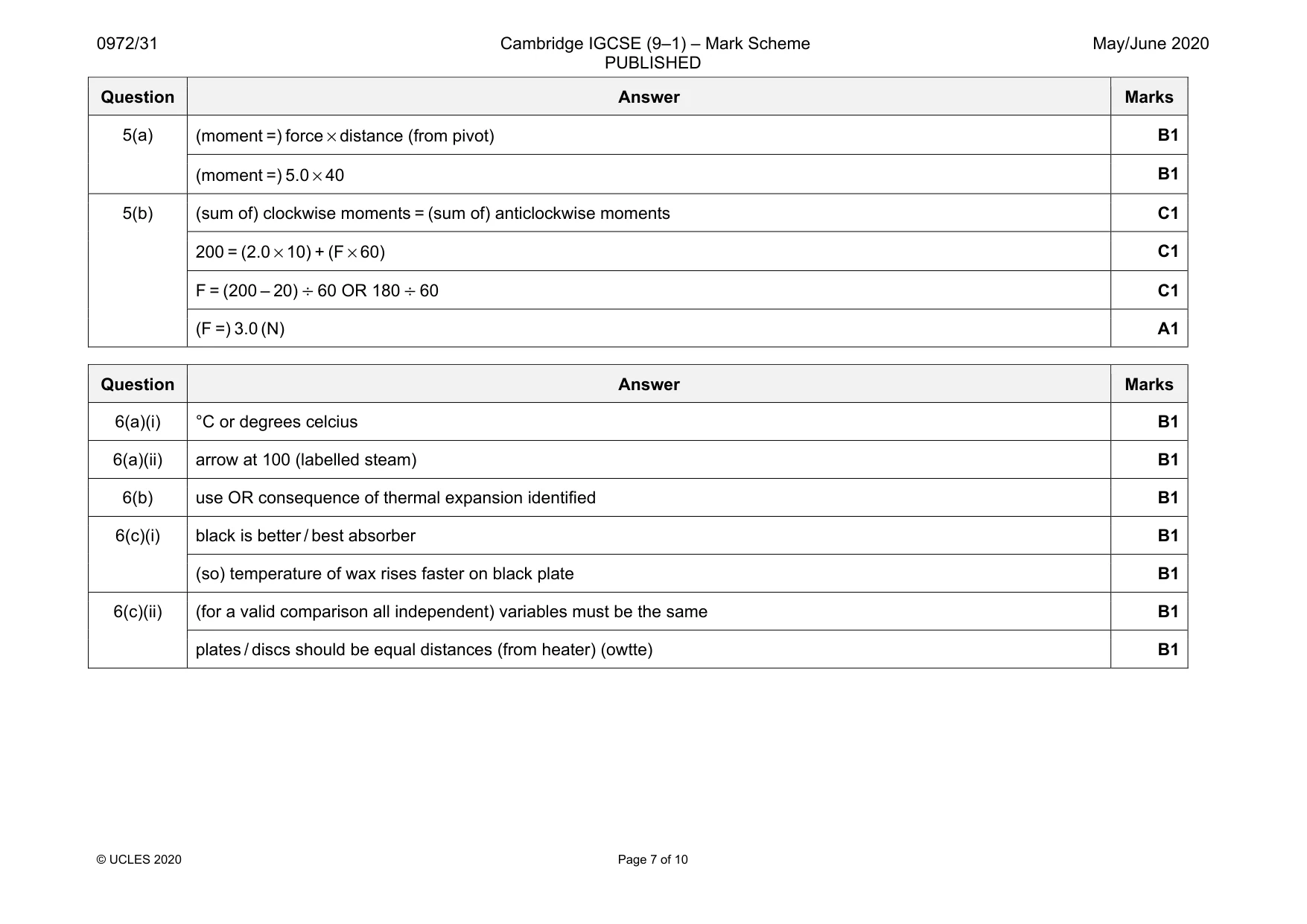 Mark scheme, page 7 of 10