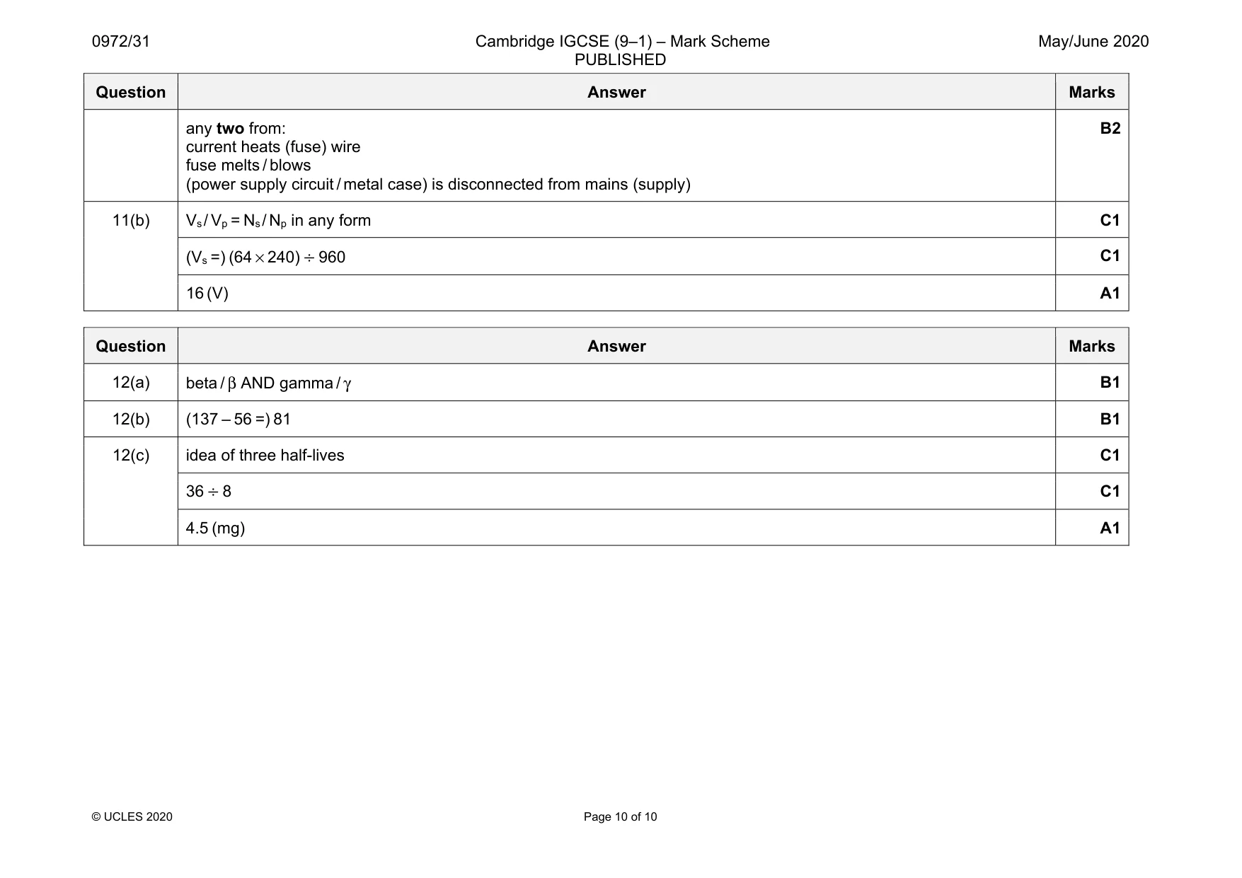 Mark scheme, page 10 of 10