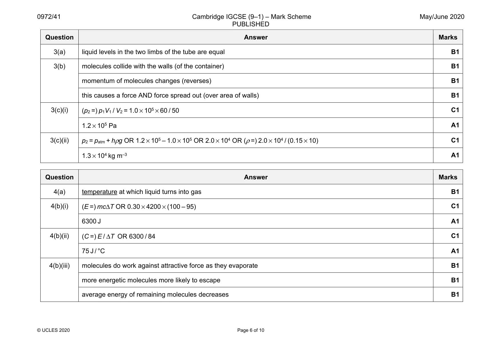 Mark scheme, page 6 of 10
