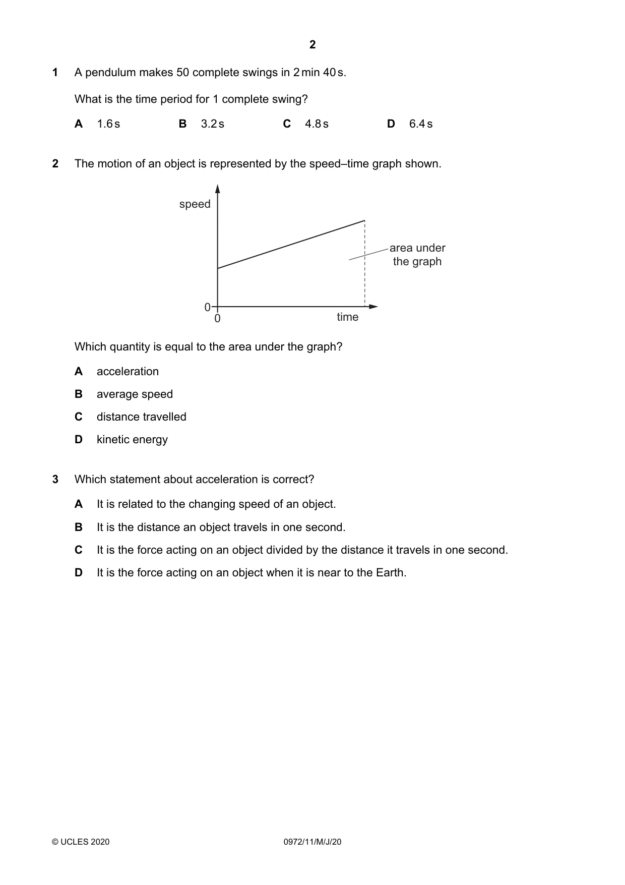 Cambridge IGCSE Physics (9-1) 0972 2020 May/June Paper 1 · Variant 1 question paper, page 2 of 20