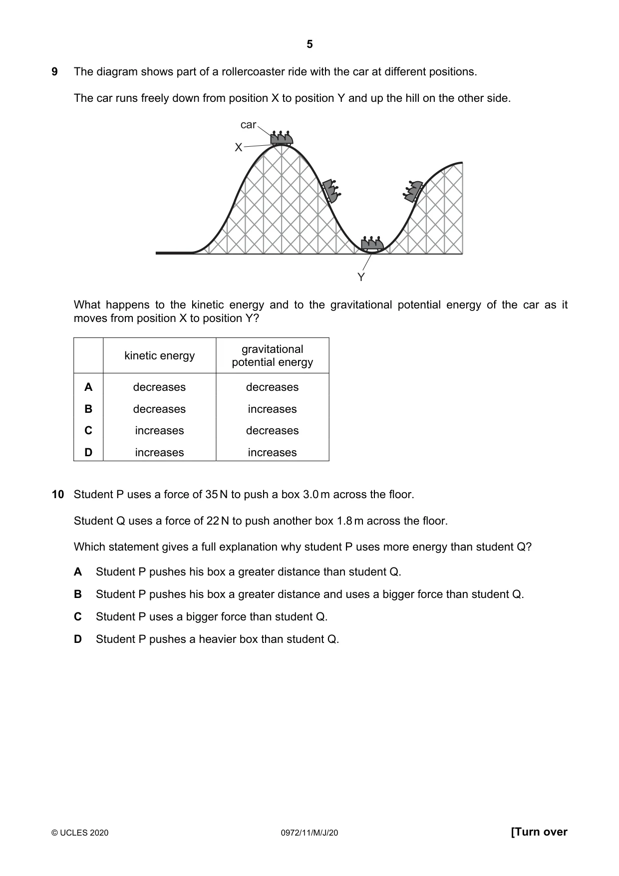 Cambridge IGCSE Physics (9-1) 0972 2020 May/June Paper 1 · Variant 1 question paper, page 5 of 20