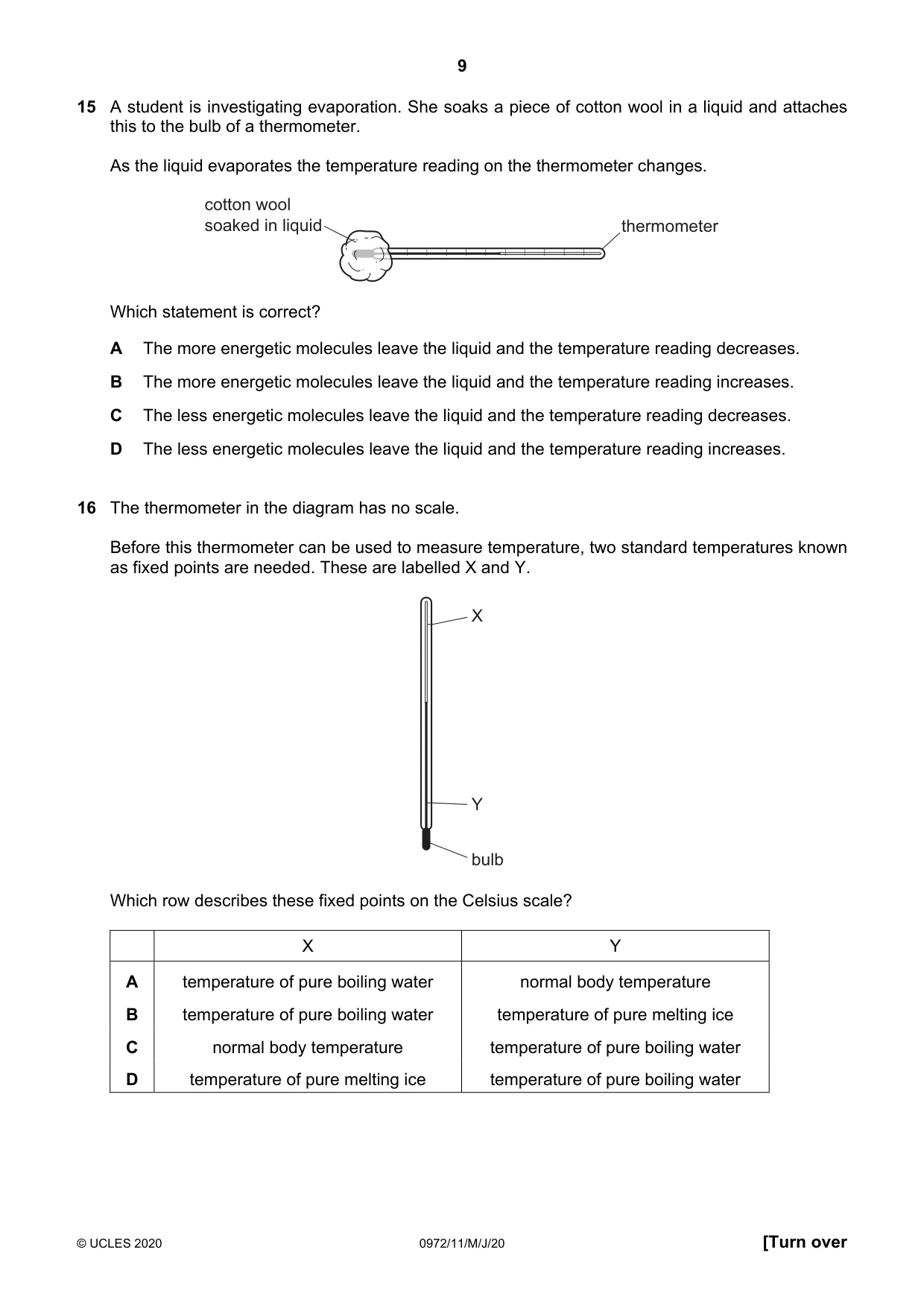 Cambridge IGCSE Physics (9-1) 0972 2020 May/June Paper 1 · Variant 1 question paper, page 9 of 20