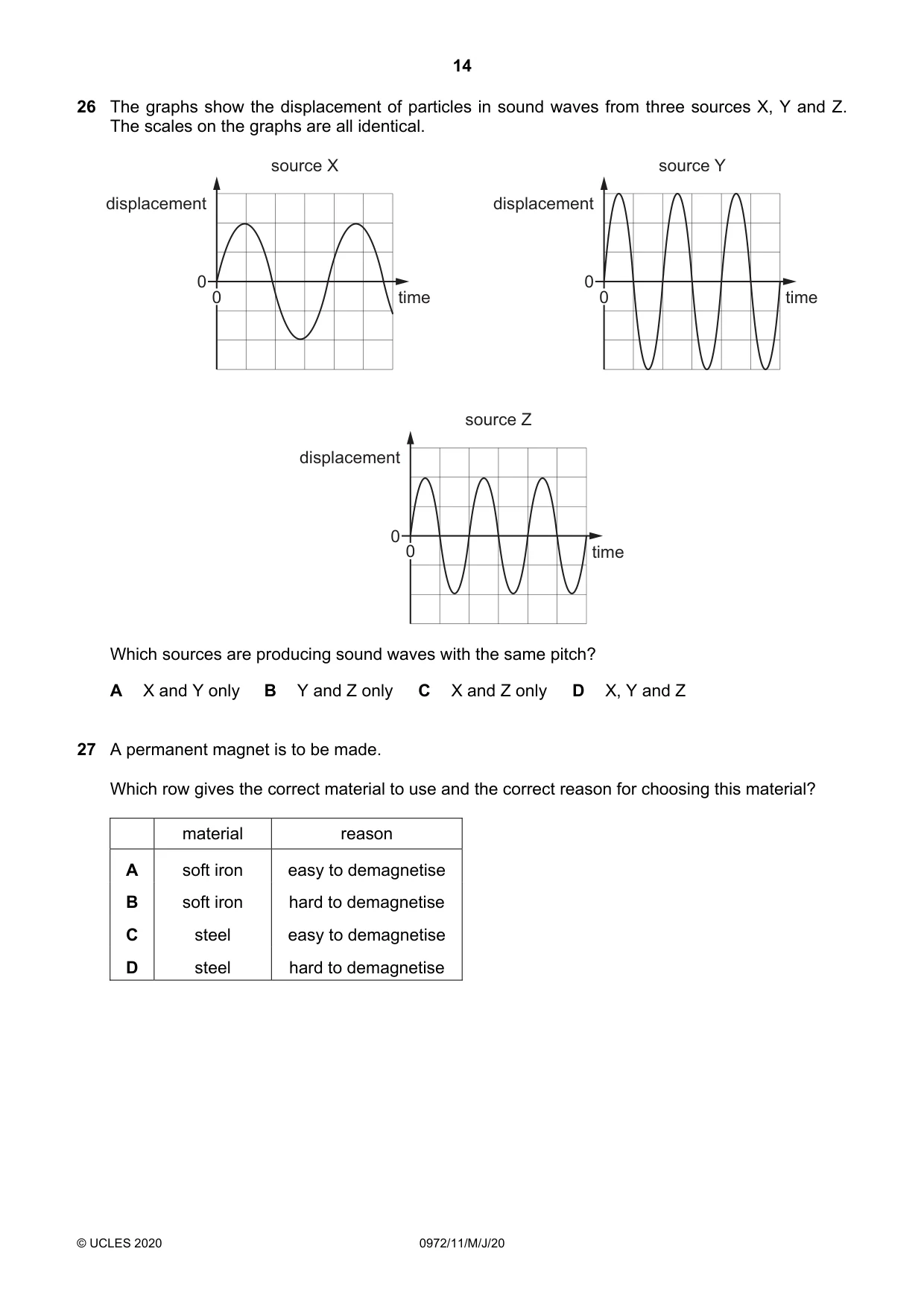 Cambridge IGCSE Physics (9-1) 0972 2020 May/June Paper 1 · Variant 1 question paper, page 14 of 20