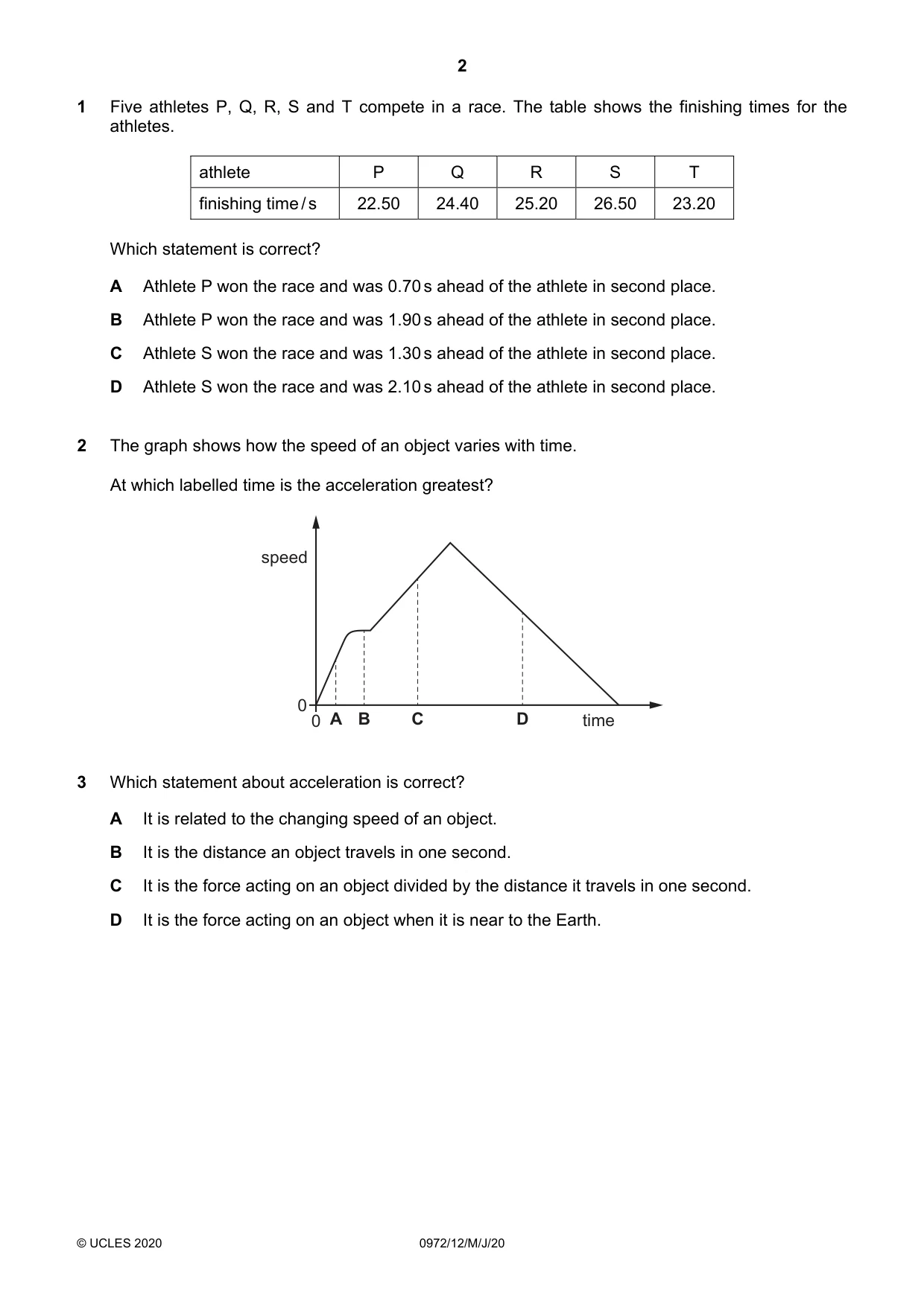 Cambridge IGCSE Physics (9-1) 0972 2020 May/June Paper 1 · Variant 2 question paper, page 2 of 20