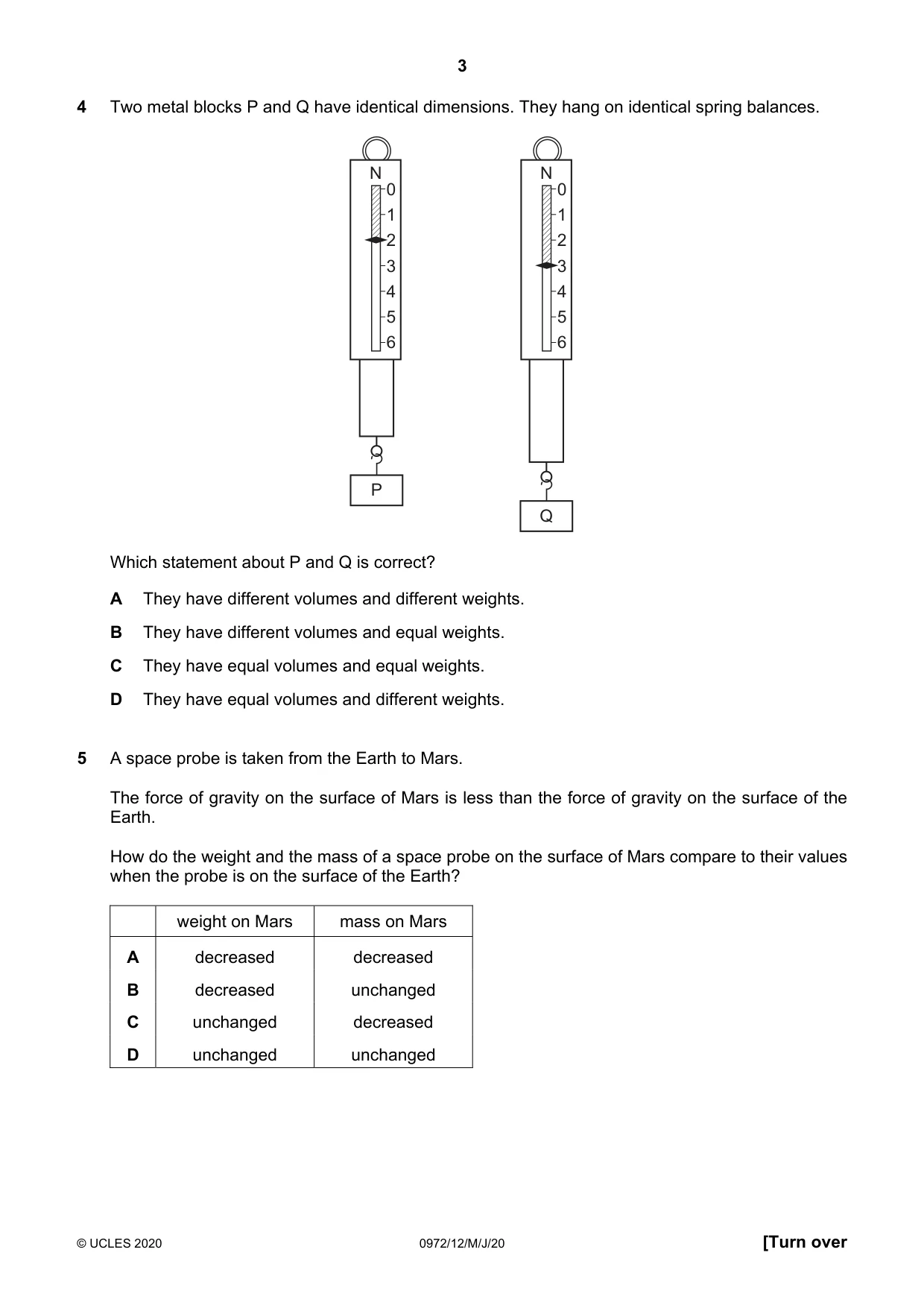 Cambridge IGCSE Physics (9-1) 0972 2020 May/June Paper 1 · Variant 2 question paper, page 3 of 20