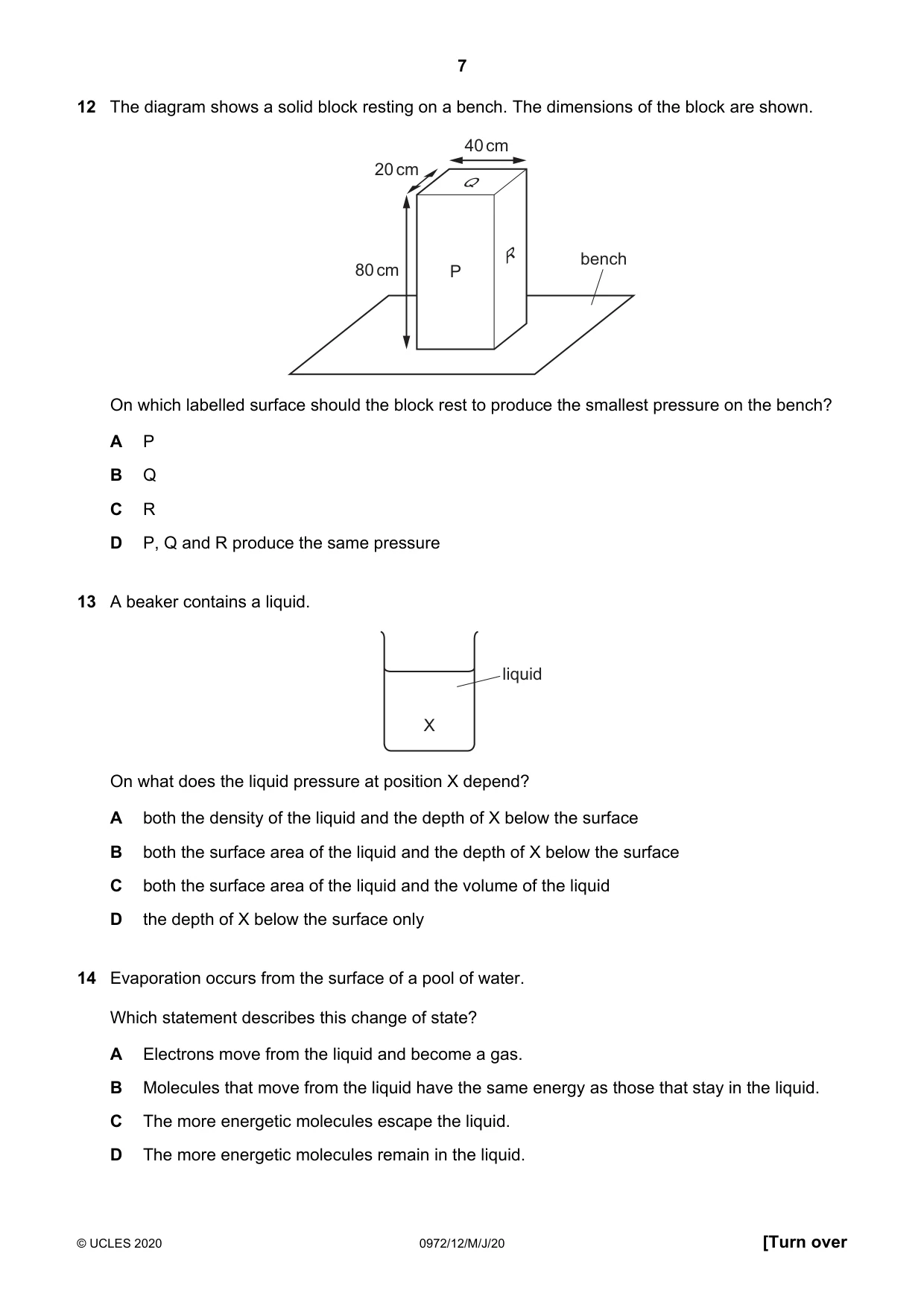 Cambridge IGCSE Physics (9-1) 0972 2020 May/June Paper 1 · Variant 2 question paper, page 7 of 20