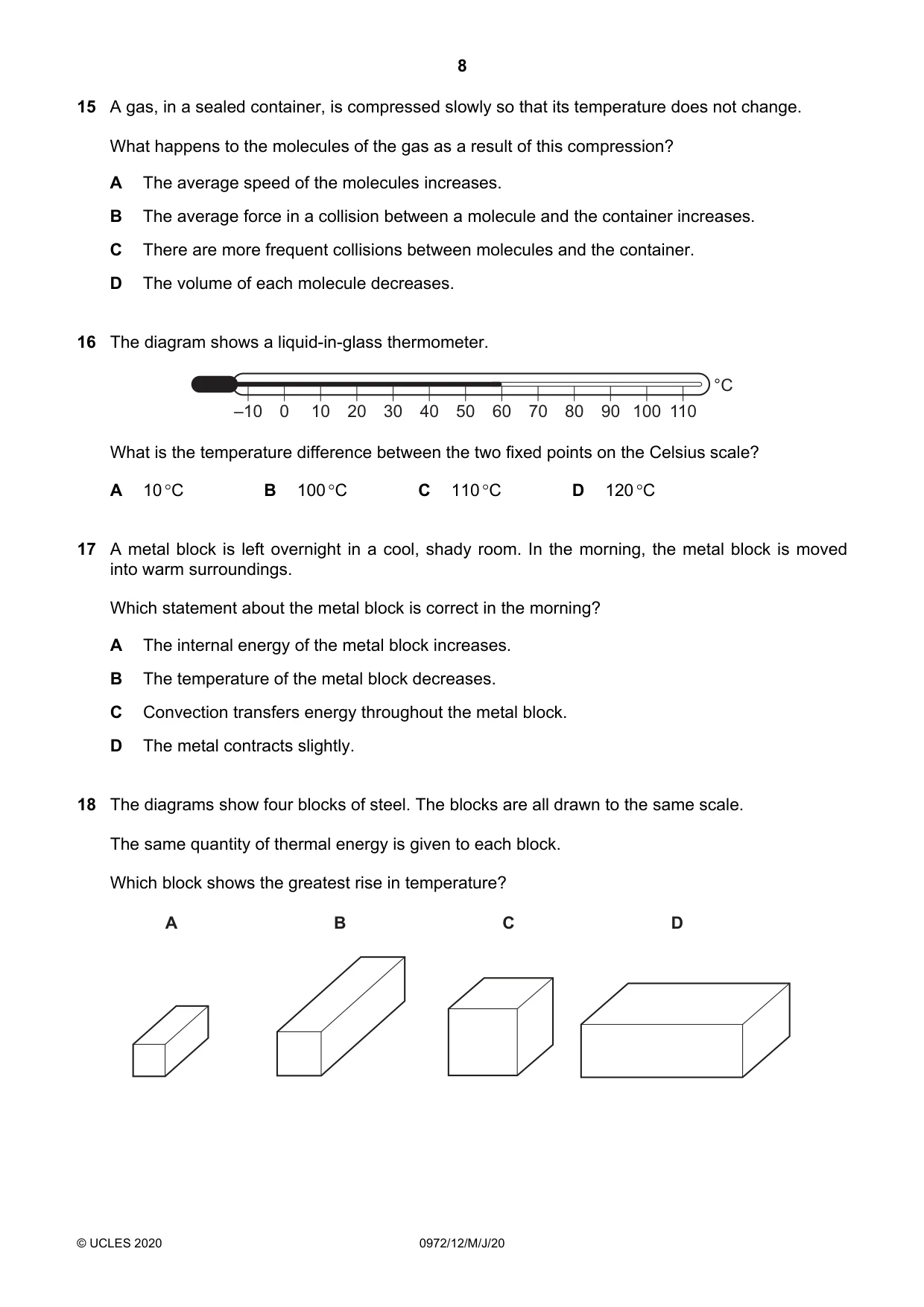 Cambridge IGCSE Physics (9-1) 0972 2020 May/June Paper 1 · Variant 2 question paper, page 8 of 20