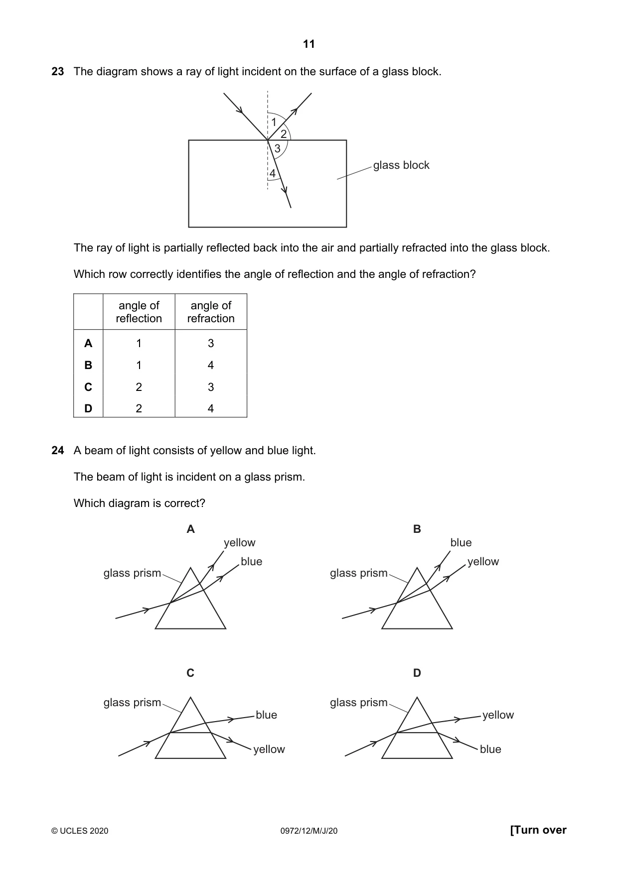 Cambridge IGCSE Physics (9-1) 0972 2020 May/June Paper 1 · Variant 2 question paper, page 11 of 20