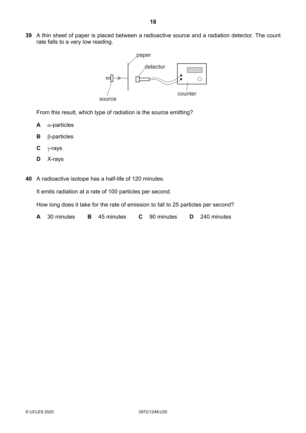 Cambridge IGCSE Physics (9-1) 0972 2020 May/June Paper 1 · Variant 2 question paper, page 18 of 20