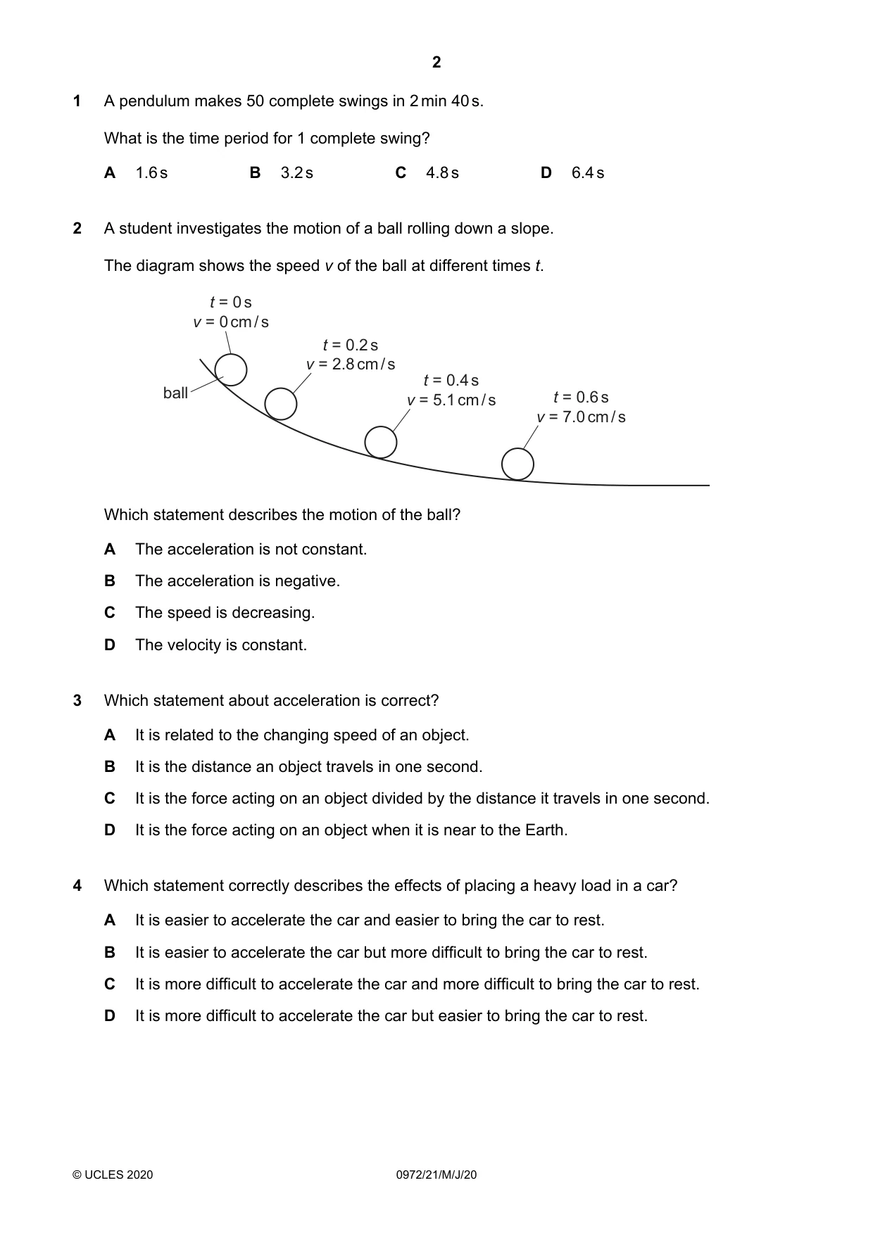 Cambridge IGCSE Physics (9-1) 0972 2020 May/June Paper 2 · Variant 1 question paper, page 2 of 16