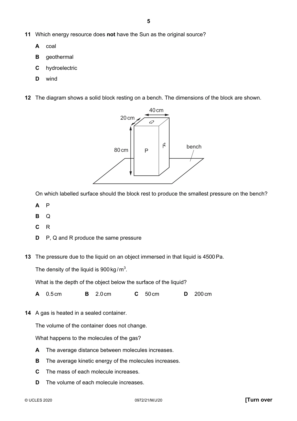 Cambridge IGCSE Physics (9-1) 0972 2020 May/June Paper 2 · Variant 1 question paper, page 5 of 16