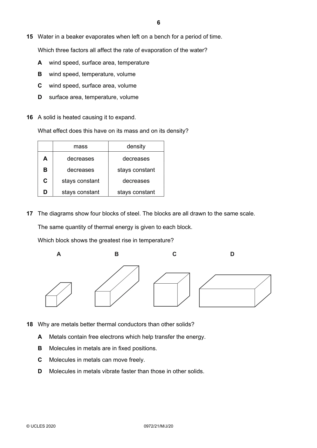 Cambridge IGCSE Physics (9-1) 0972 2020 May/June Paper 2 · Variant 1 question paper, page 6 of 16
