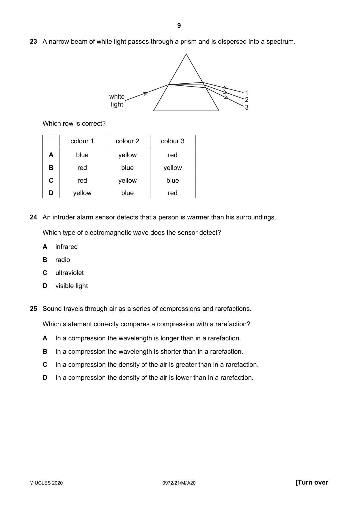 Cambridge IGCSE Physics (9-1) 0972 2020 May/June Paper 2 · Variant 1 question paper, page 9 of 16