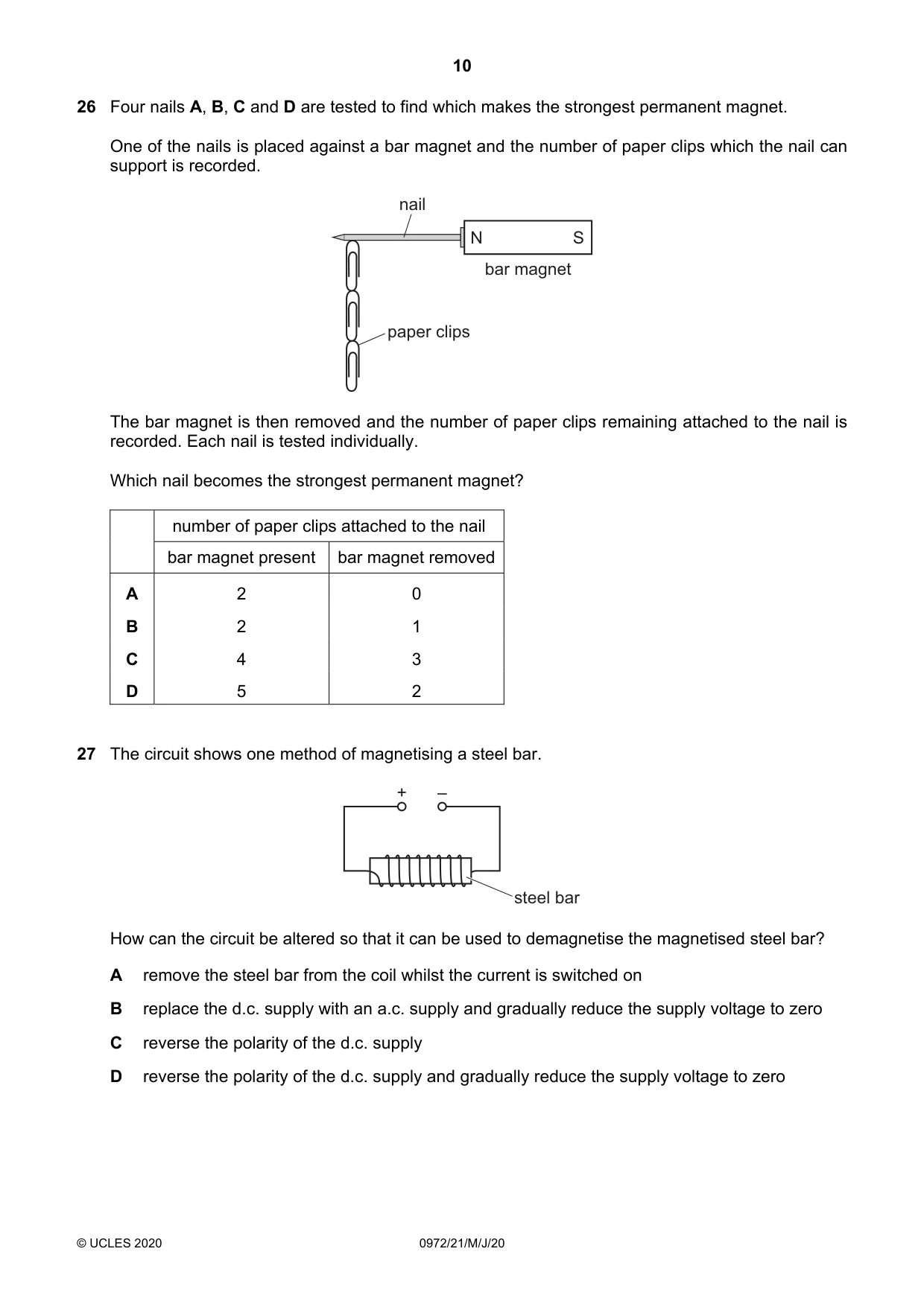 Cambridge IGCSE Physics (9-1) 0972 2020 May/June Paper 2 · Variant 1 question paper, page 10 of 16