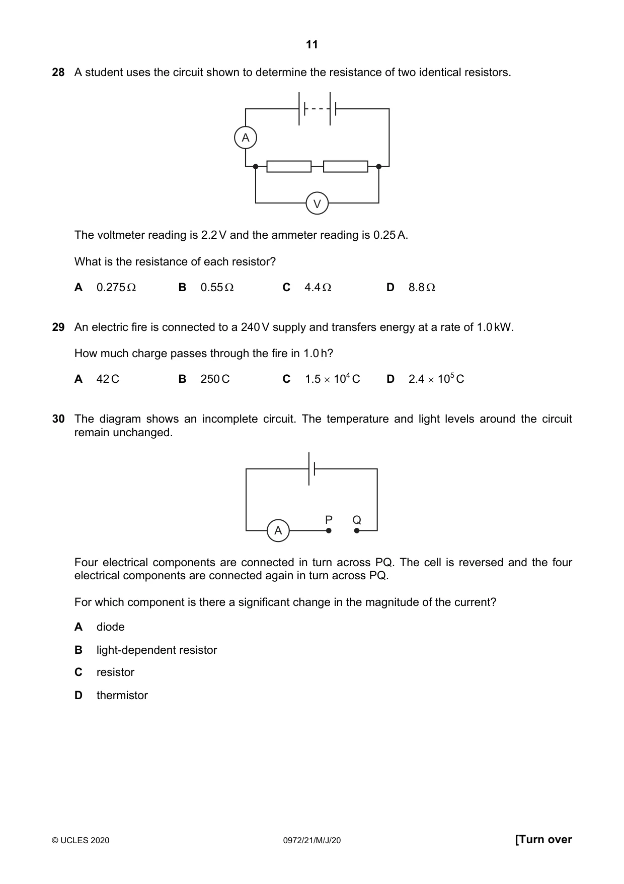 Cambridge IGCSE Physics (9-1) 0972 2020 May/June Paper 2 · Variant 1 question paper, page 11 of 16