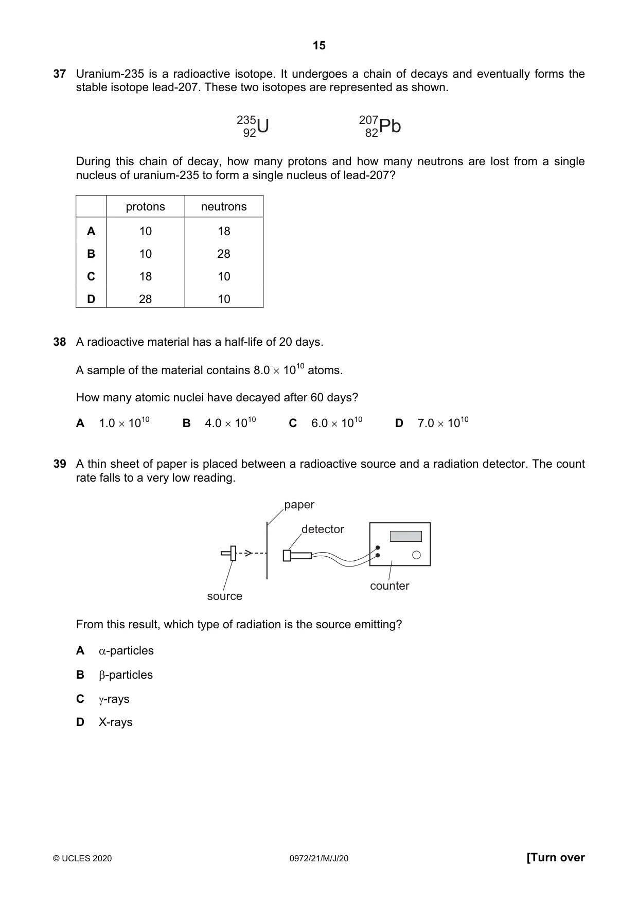 Cambridge IGCSE Physics (9-1) 0972 2020 May/June Paper 2 · Variant 1 question paper, page 15 of 16
