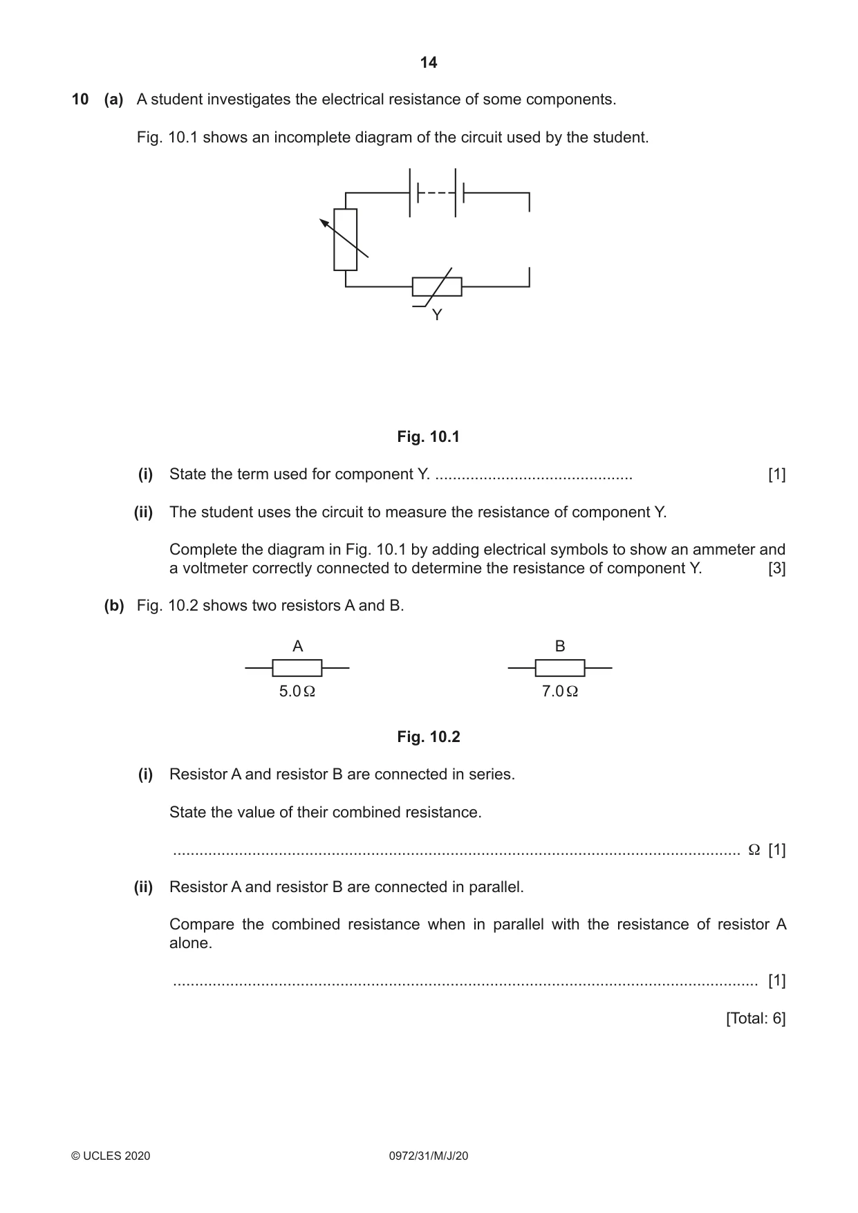 Cambridge IGCSE Physics (9-1) 0972 2020 May/June Paper 3 · Variant 1 question paper, page 14 of 16