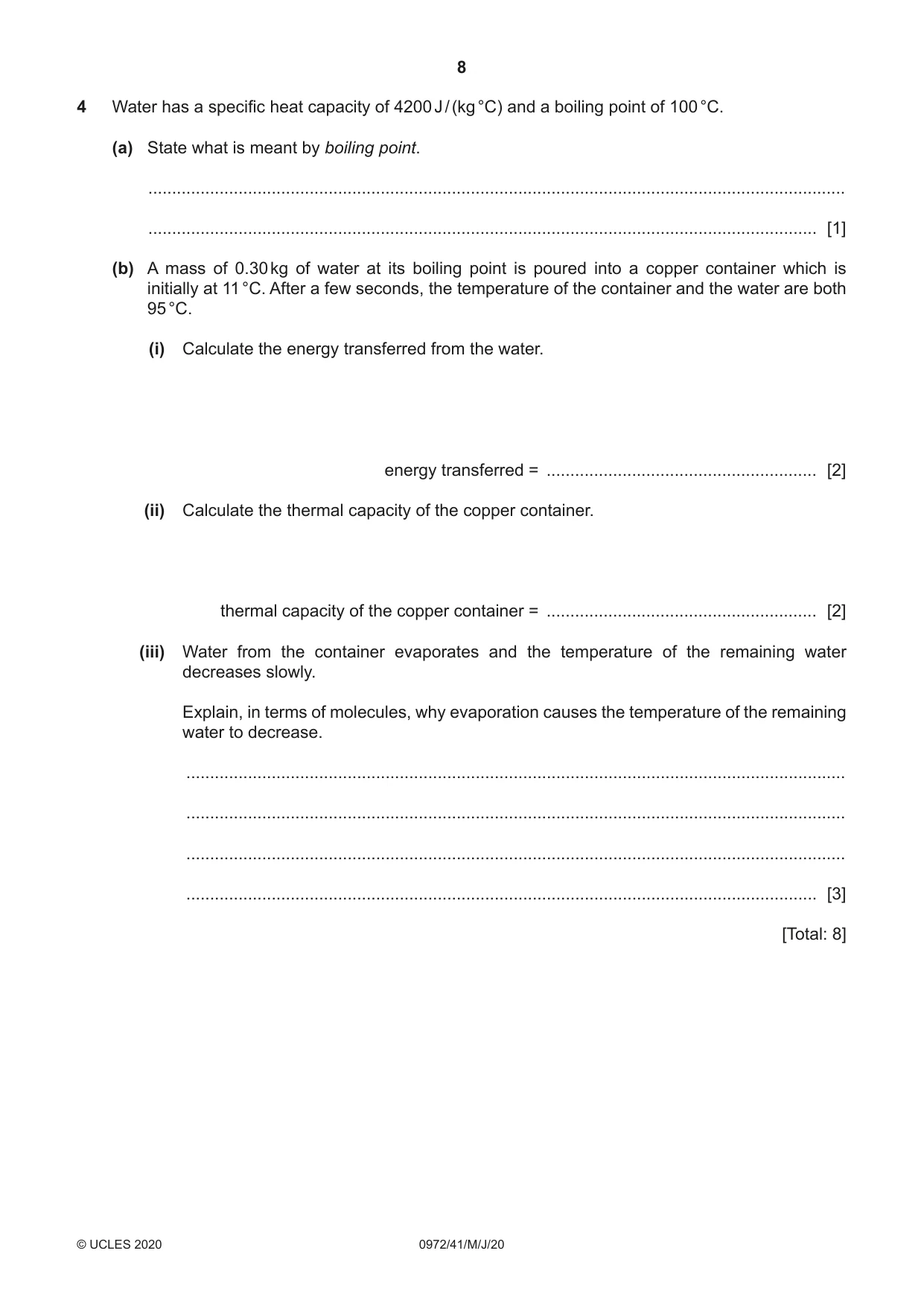 Cambridge IGCSE Physics (9-1) 0972 2020 May/June Paper 4 · Variant 1 question paper, page 8 of 16