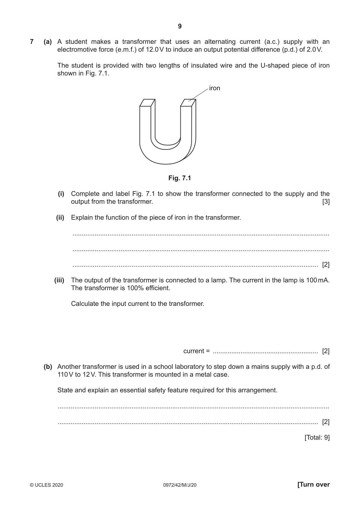Cambridge IGCSE Physics (9-1) 0972 2020 May/June Paper 4 · Variant 2 question paper, page 9 of 12