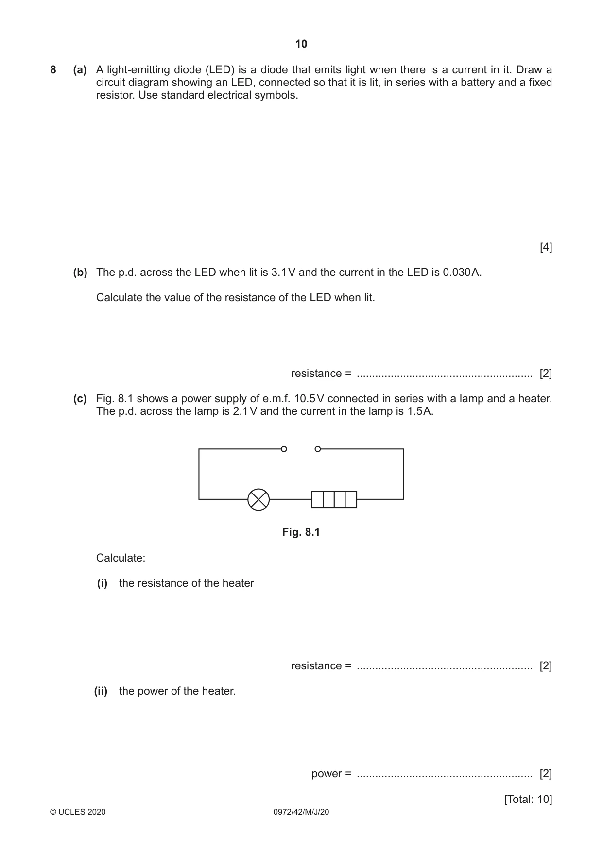 Cambridge IGCSE Physics (9-1) 0972 2020 May/June Paper 4 · Variant 2 question paper, page 10 of 12