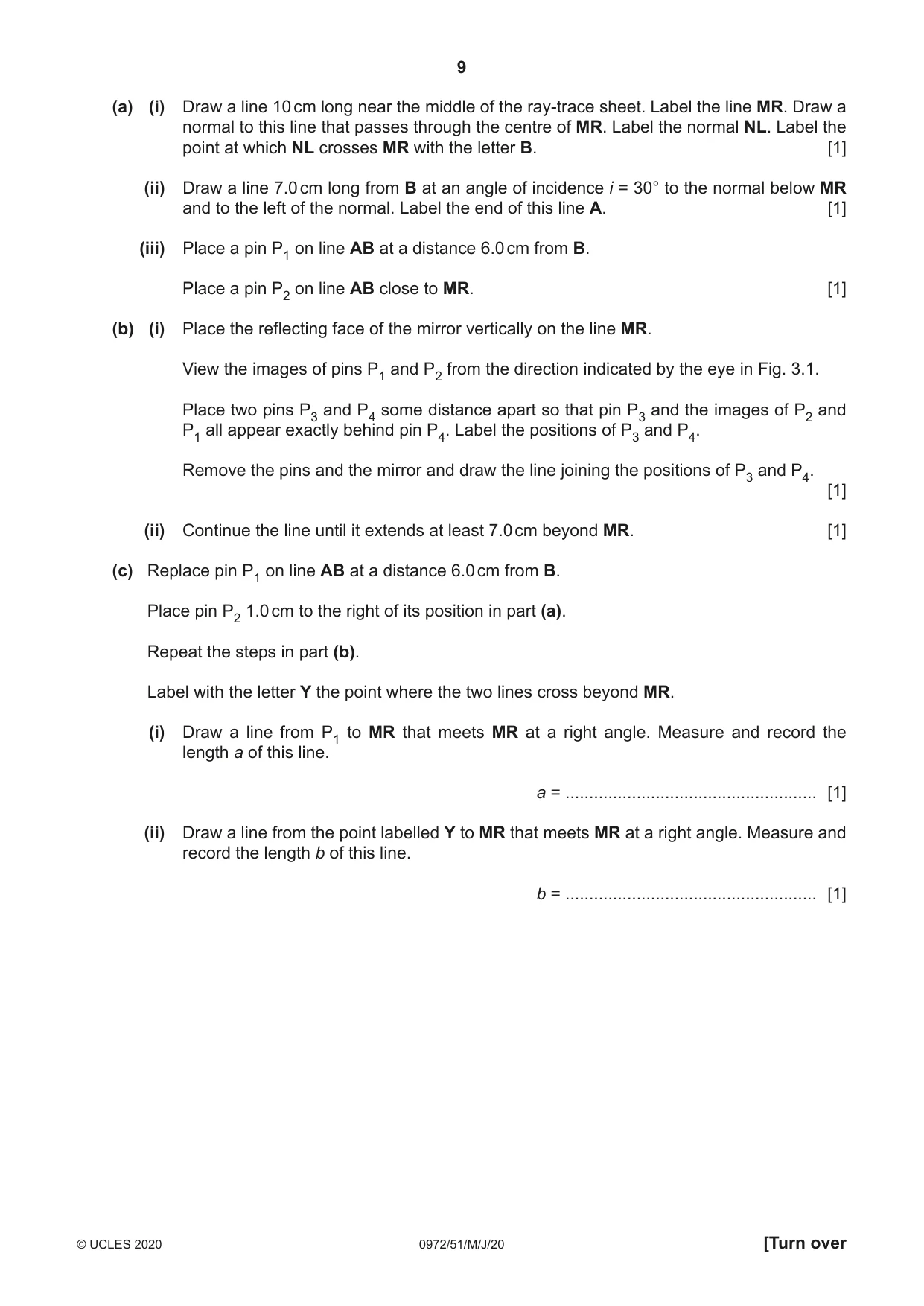 Cambridge IGCSE Physics (9-1) 0972 2020 May/June Paper 5 · Variant 1 question paper, page 9 of 12