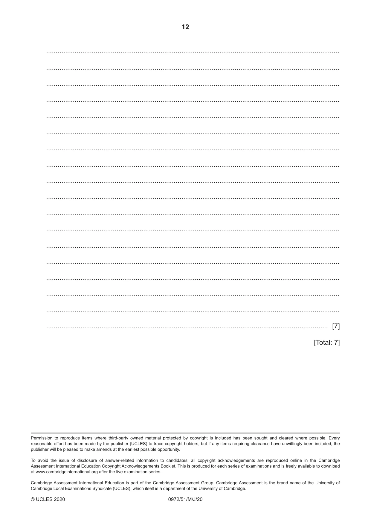 Cambridge IGCSE Physics (9-1) 0972 2020 May/June Paper 5 · Variant 1 question paper, page 12 of 12