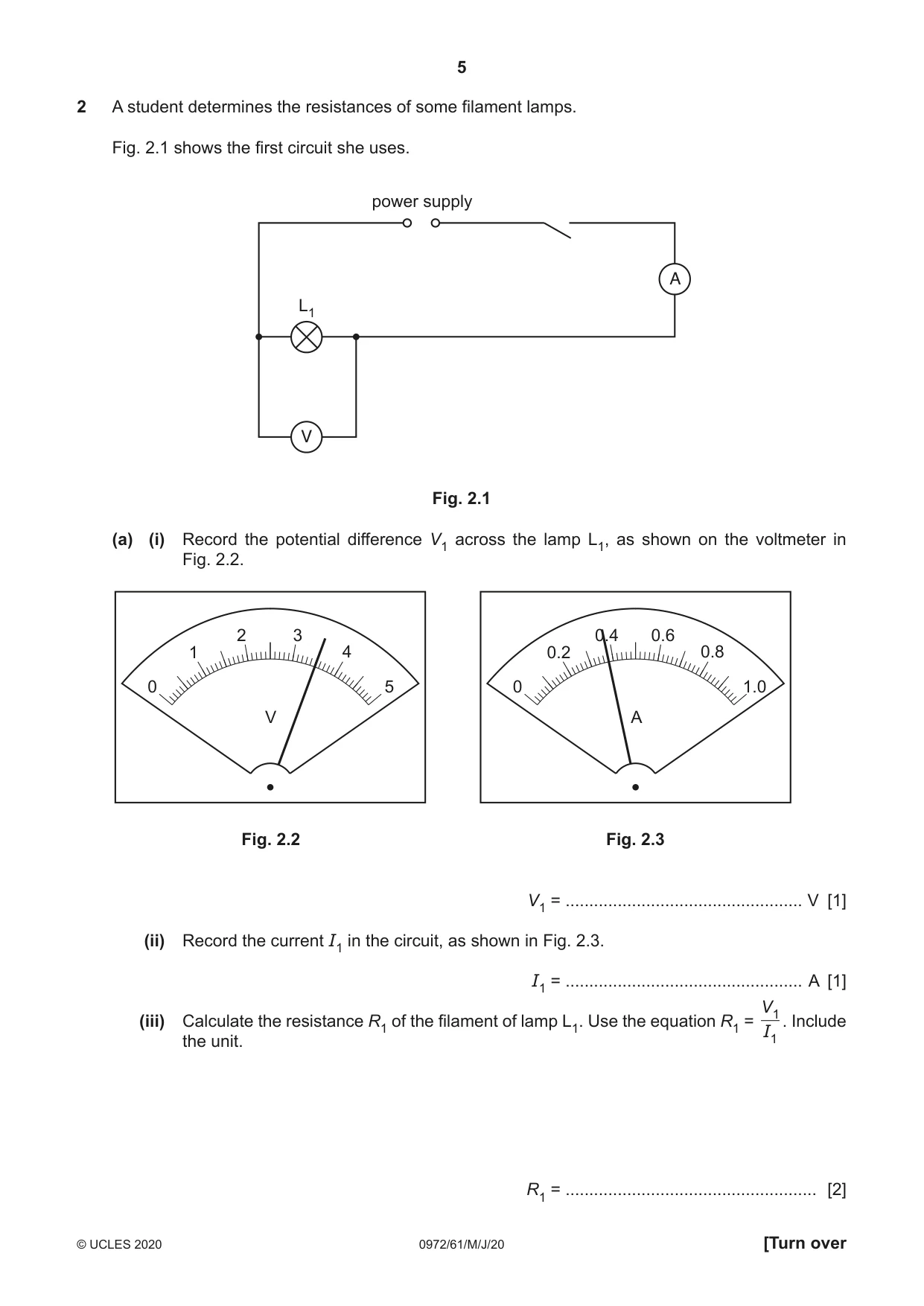 Cambridge IGCSE Physics (9-1) 0972 2020 May/June Paper 6 · Variant 1 question paper, page 5 of 12