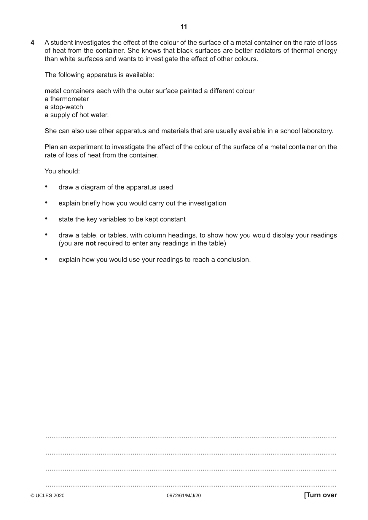 Cambridge IGCSE Physics (9-1) 0972 2020 May/June Paper 6 · Variant 1 question paper, page 11 of 12