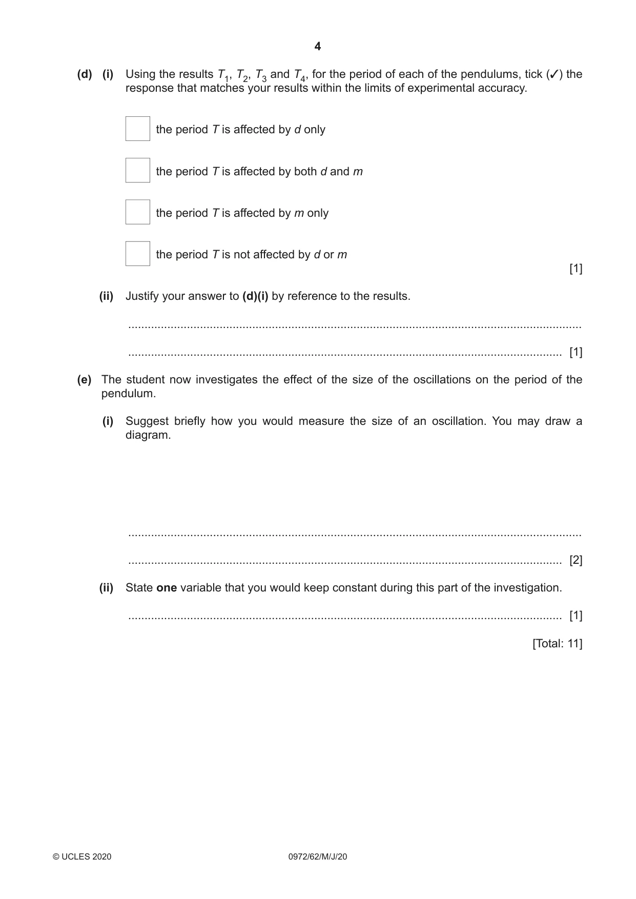 Cambridge IGCSE Physics (9-1) 0972 2020 May/June Paper 6 · Variant 2 question paper, page 4 of 12