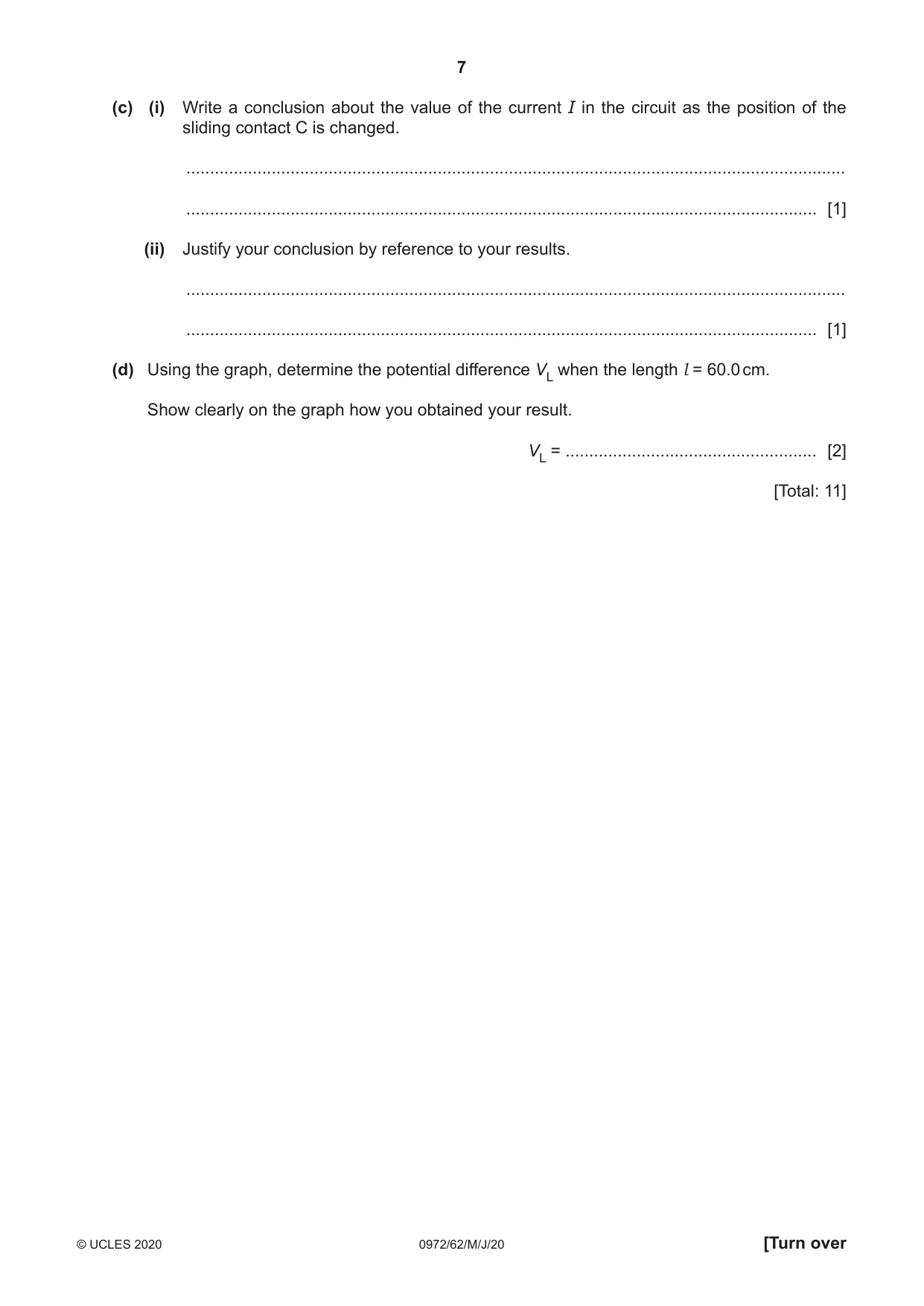 Cambridge IGCSE Physics (9-1) 0972 2020 May/June Paper 6 · Variant 2 question paper, page 7 of 12