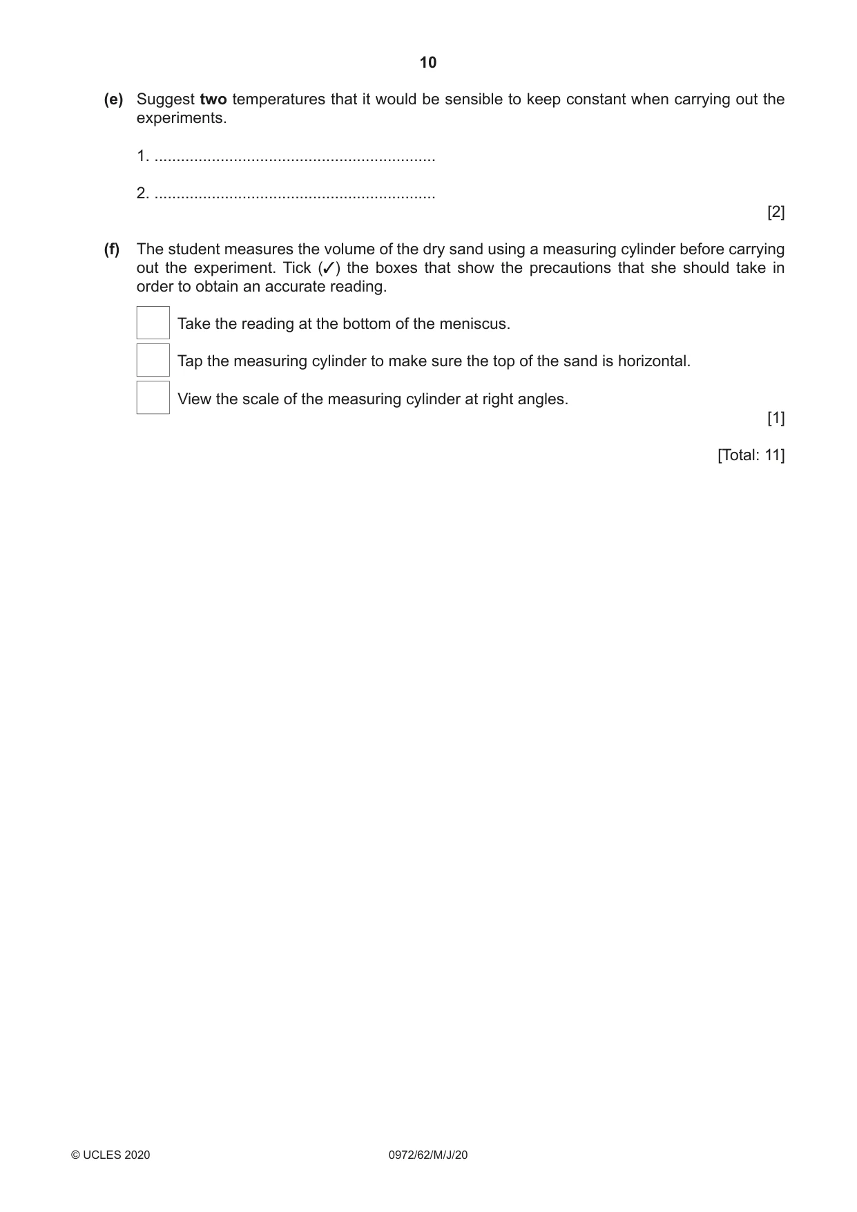 Cambridge IGCSE Physics (9-1) 0972 2020 May/June Paper 6 · Variant 2 question paper, page 10 of 12