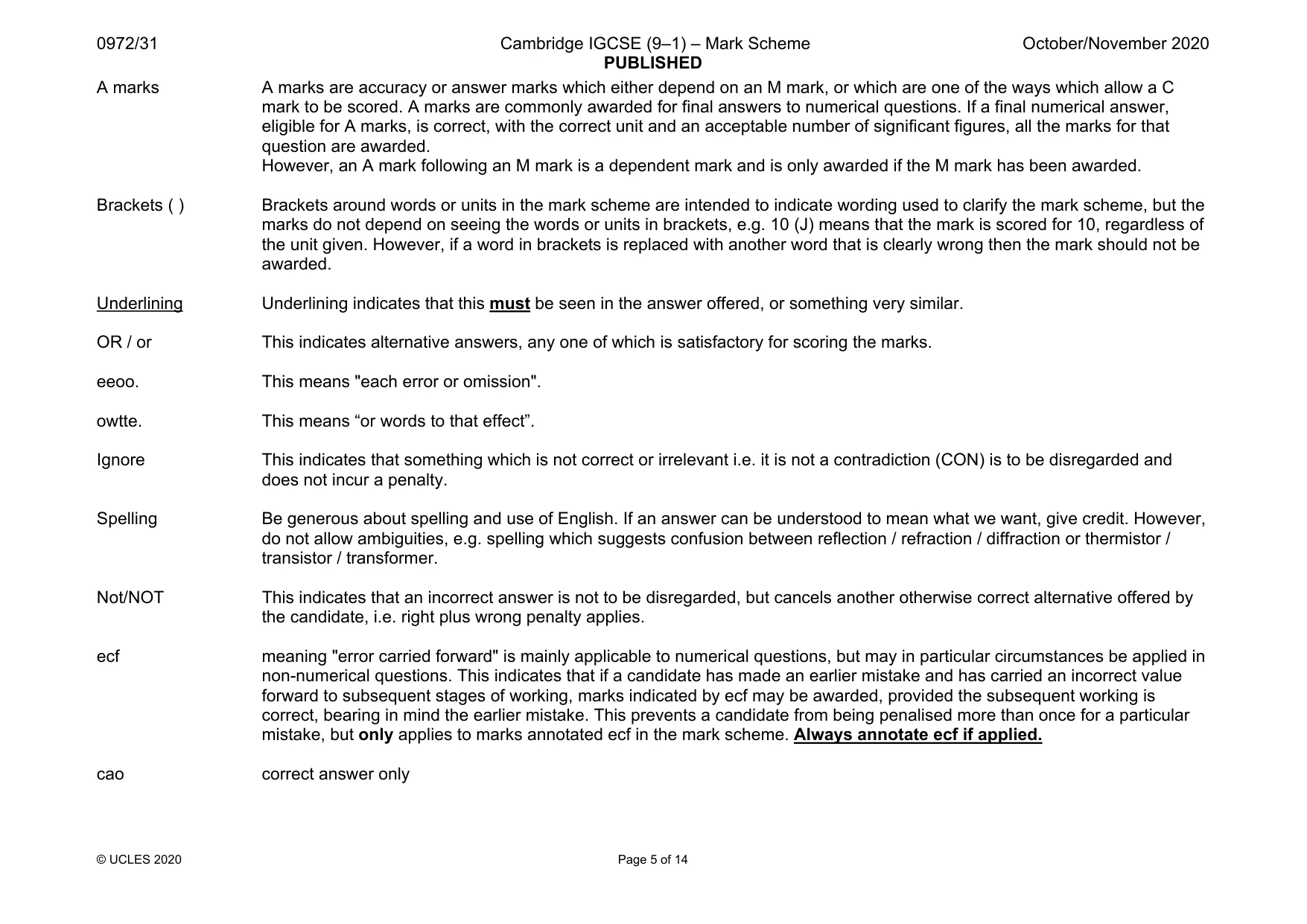 Mark scheme, page 5 of 14