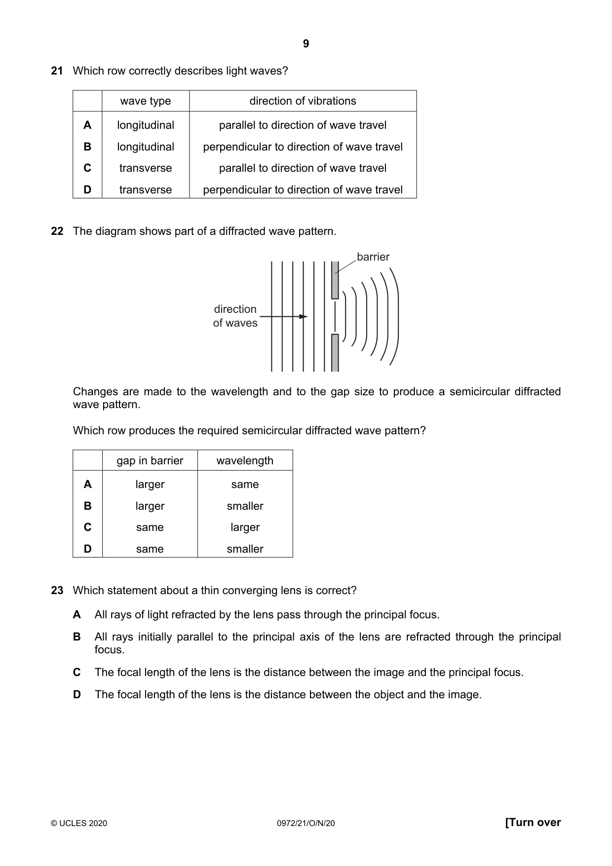Cambridge IGCSE Physics (9-1) 0972 2020 Oct/Nov Paper 2 · Variant 1 question paper, page 9 of 16