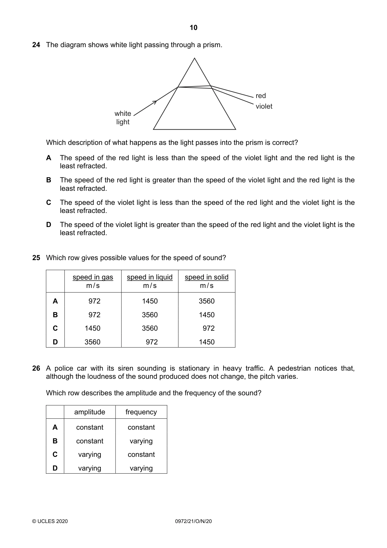 Cambridge IGCSE Physics (9-1) 0972 2020 Oct/Nov Paper 2 · Variant 1 question paper, page 10 of 16
