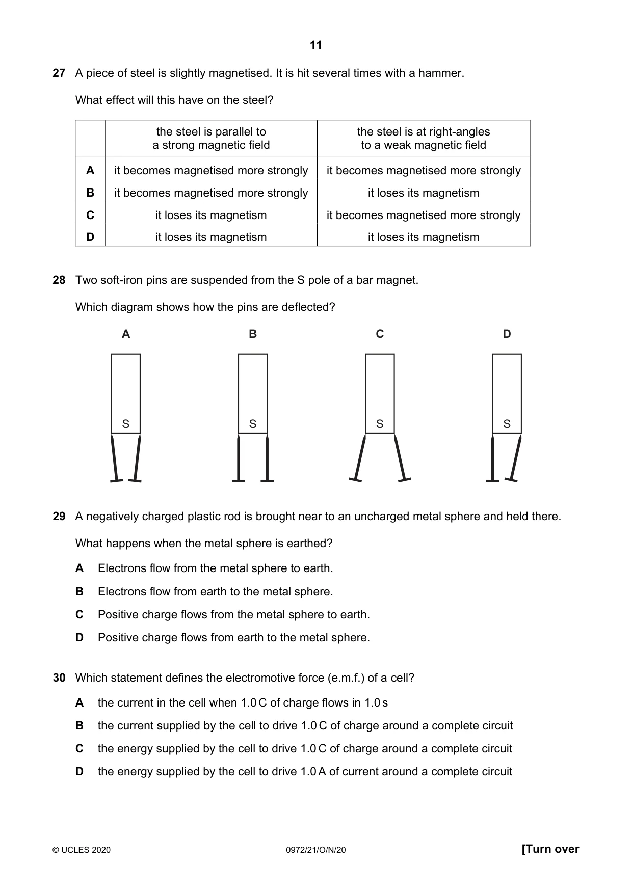 Cambridge IGCSE Physics (9-1) 0972 2020 Oct/Nov Paper 2 · Variant 1 question paper, page 11 of 16