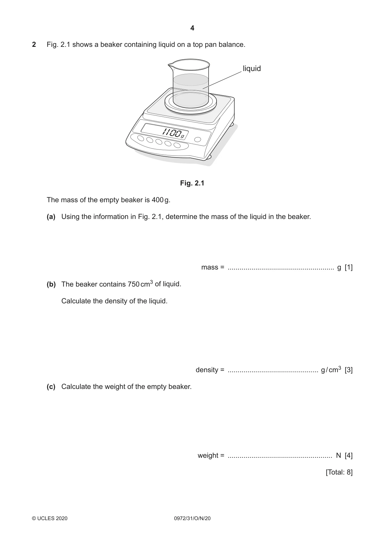 Cambridge IGCSE Physics (9-1) 0972 2020 Oct/Nov Paper 3 · Variant 1 question paper, page 4 of 20