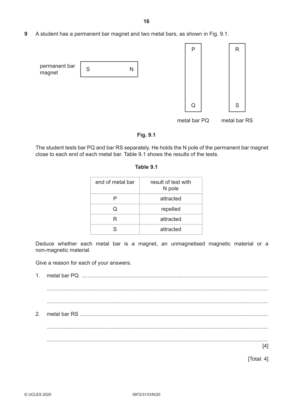 Cambridge IGCSE Physics (9-1) 0972 2020 Oct/Nov Paper 3 · Variant 1 question paper, page 16 of 20