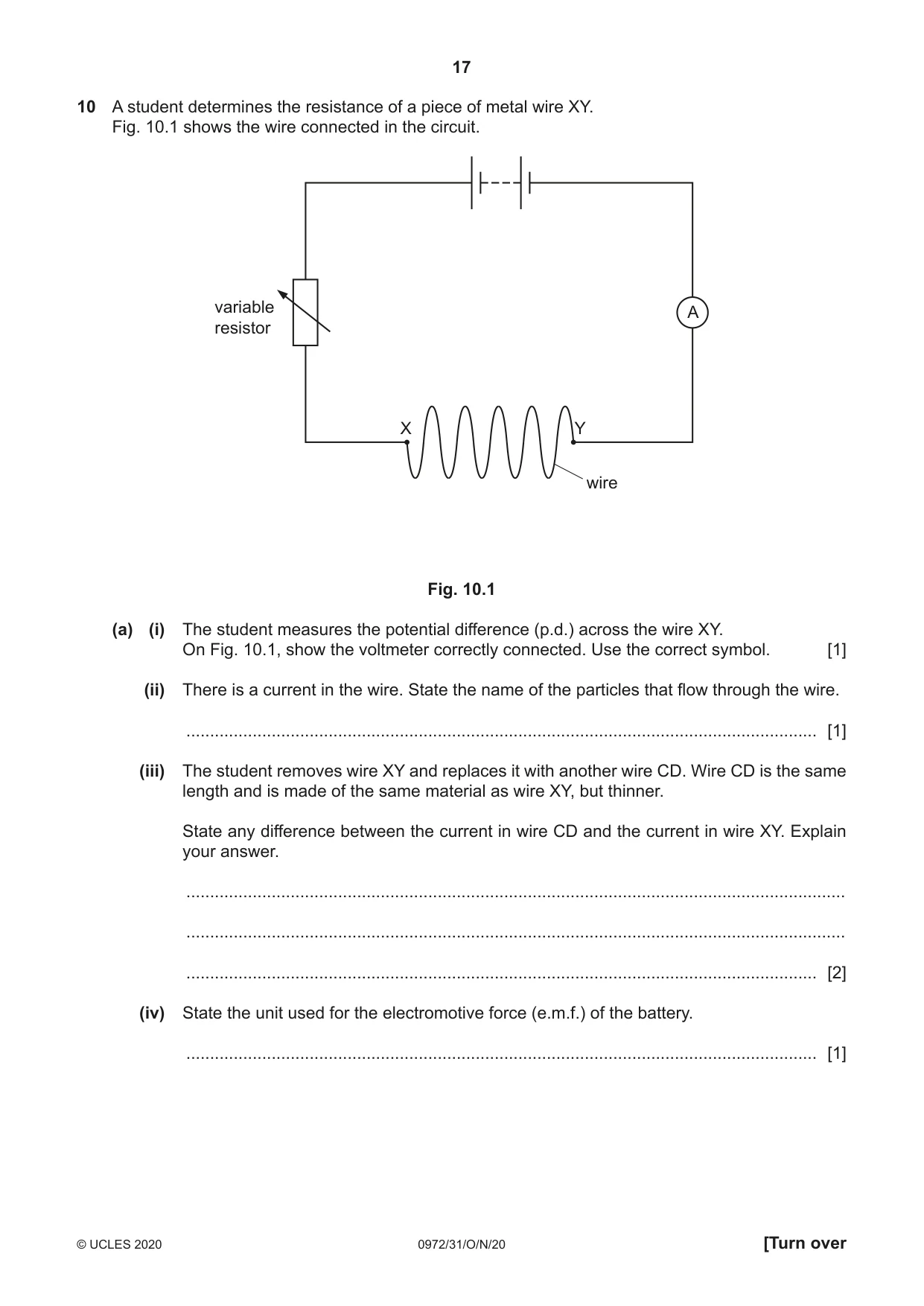 Cambridge IGCSE Physics (9-1) 0972 2020 Oct/Nov Paper 3 · Variant 1 question paper, page 17 of 20
