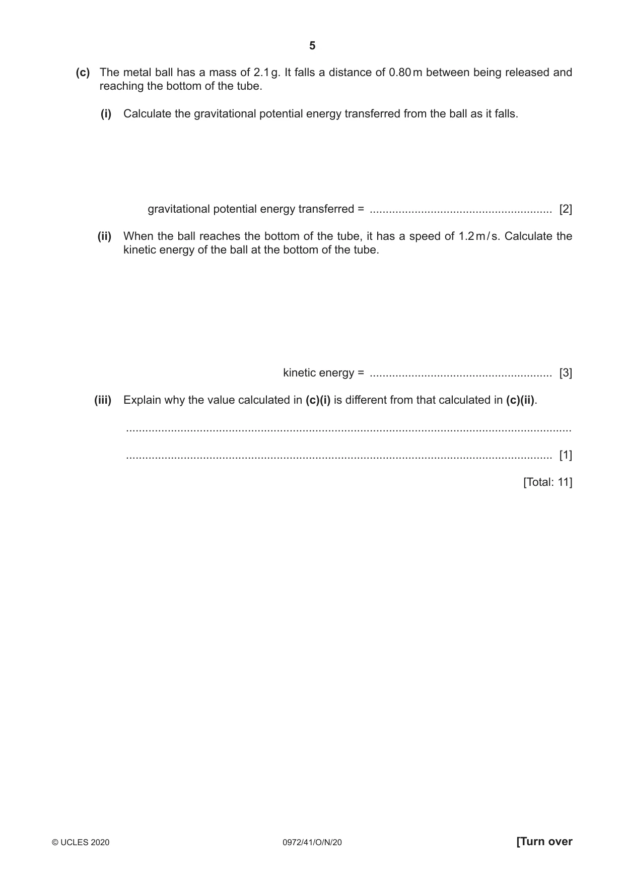 Cambridge IGCSE Physics (9-1) 0972 2020 Oct/Nov Paper 4 · Variant 1 question paper, page 5 of 20