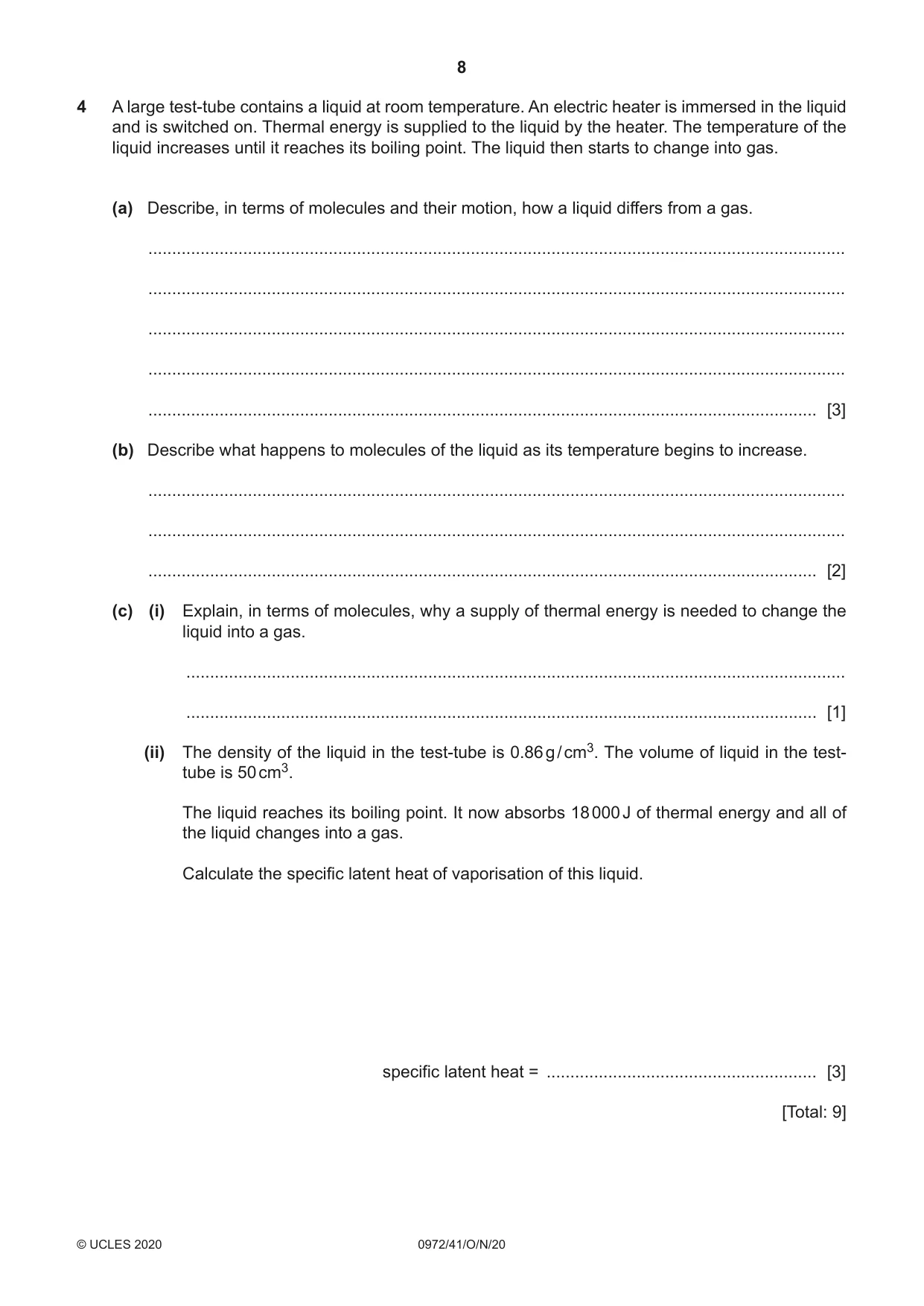 Cambridge IGCSE Physics (9-1) 0972 2020 Oct/Nov Paper 4 · Variant 1 question paper, page 8 of 20