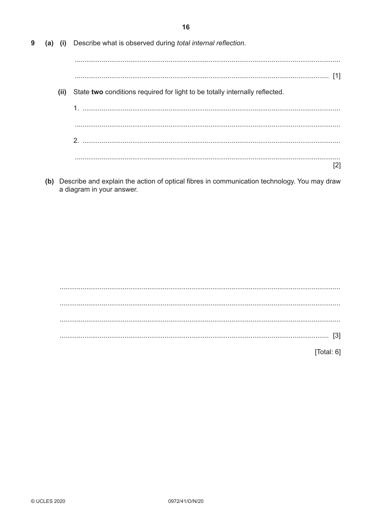 Cambridge IGCSE Physics (9-1) 0972 2020 Oct/Nov Paper 4 · Variant 1 question paper, page 16 of 20