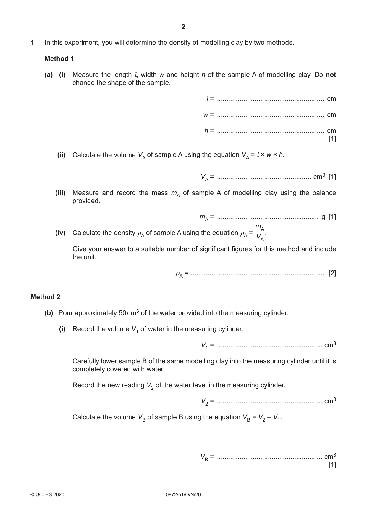 Cambridge IGCSE Physics (9-1) 0972 2020 Oct/Nov Paper 5 · Variant 1 question paper, page 2 of 12