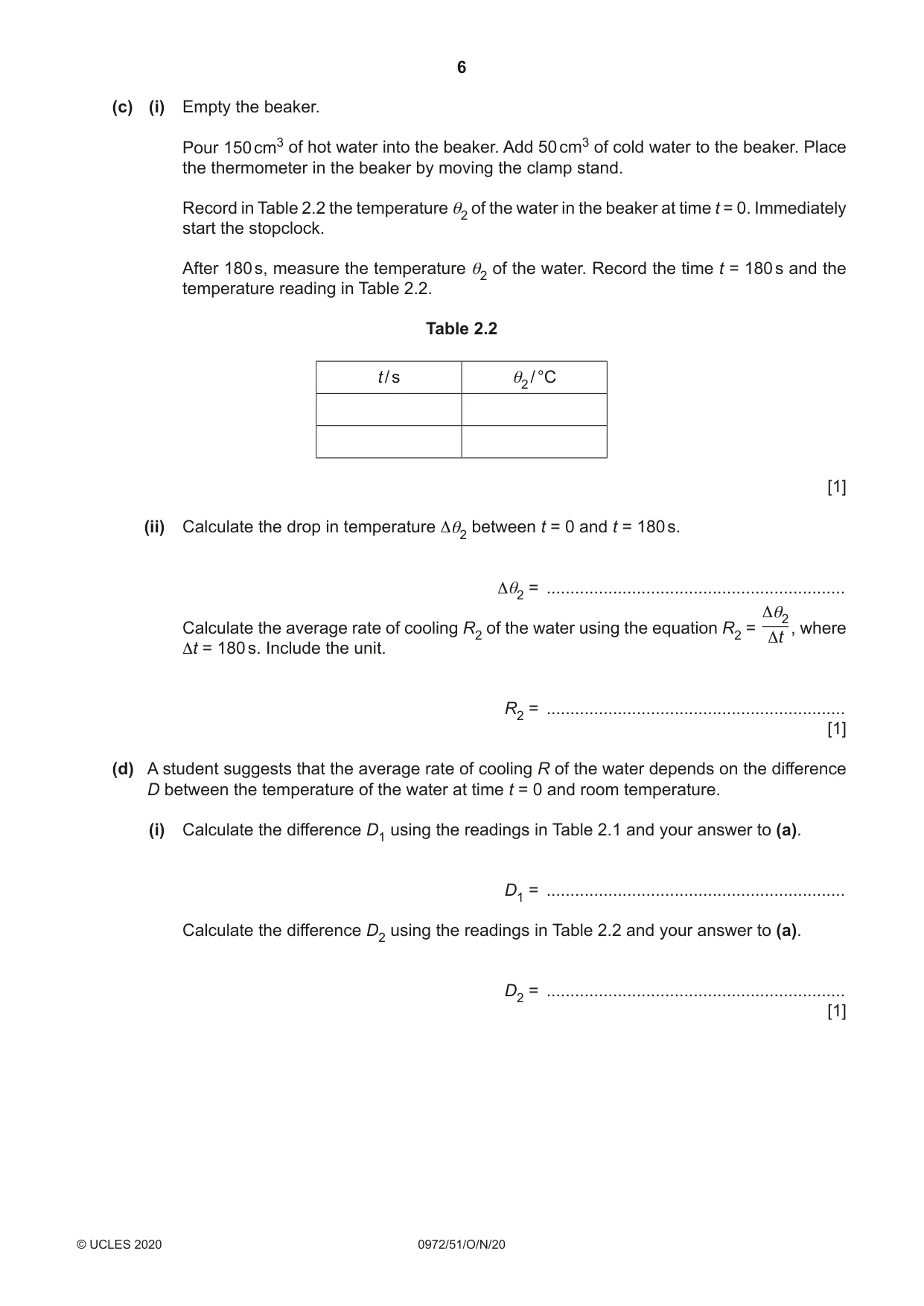 Cambridge IGCSE Physics (9-1) 0972 2020 Oct/Nov Paper 5 · Variant 1 question paper, page 6 of 12
