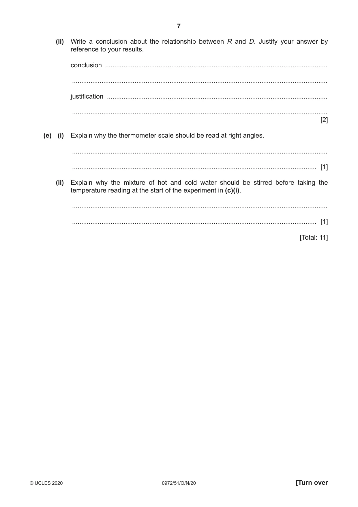 Cambridge IGCSE Physics (9-1) 0972 2020 Oct/Nov Paper 5 · Variant 1 question paper, page 7 of 12