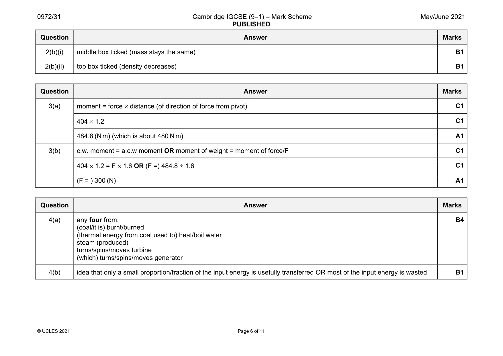 Mark scheme, page 6 of 11