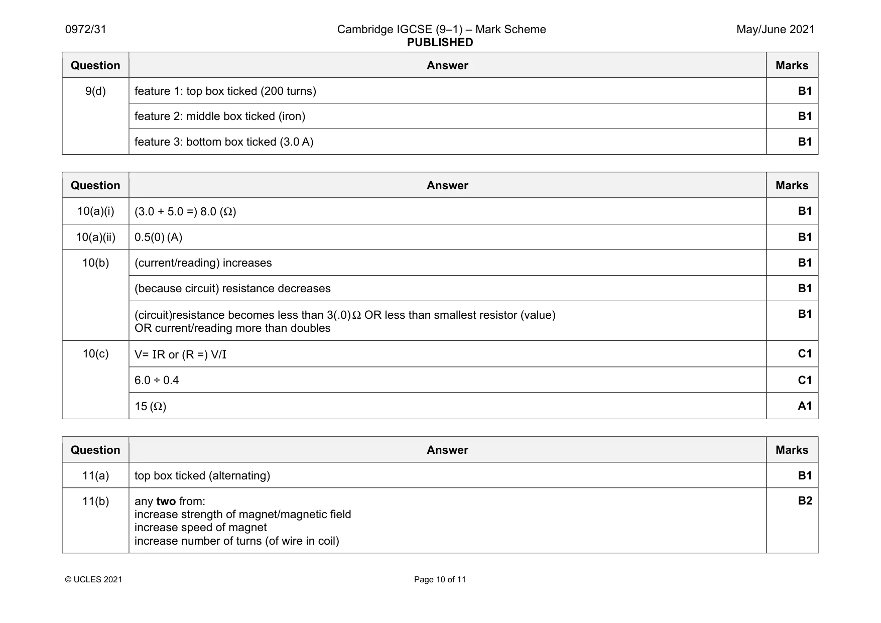 Mark scheme, page 10 of 11