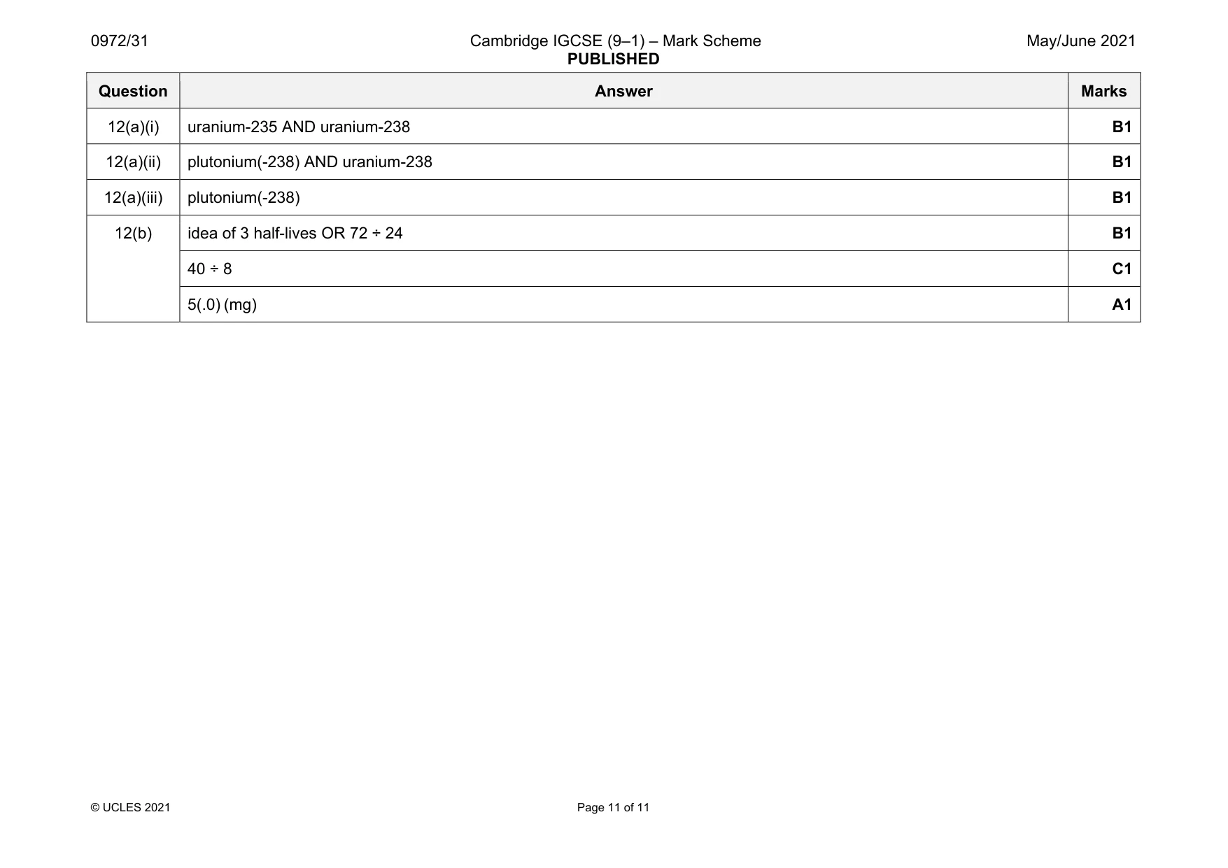 Mark scheme, page 11 of 11