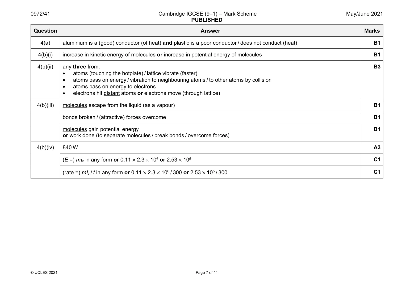 Mark scheme, page 7 of 11
